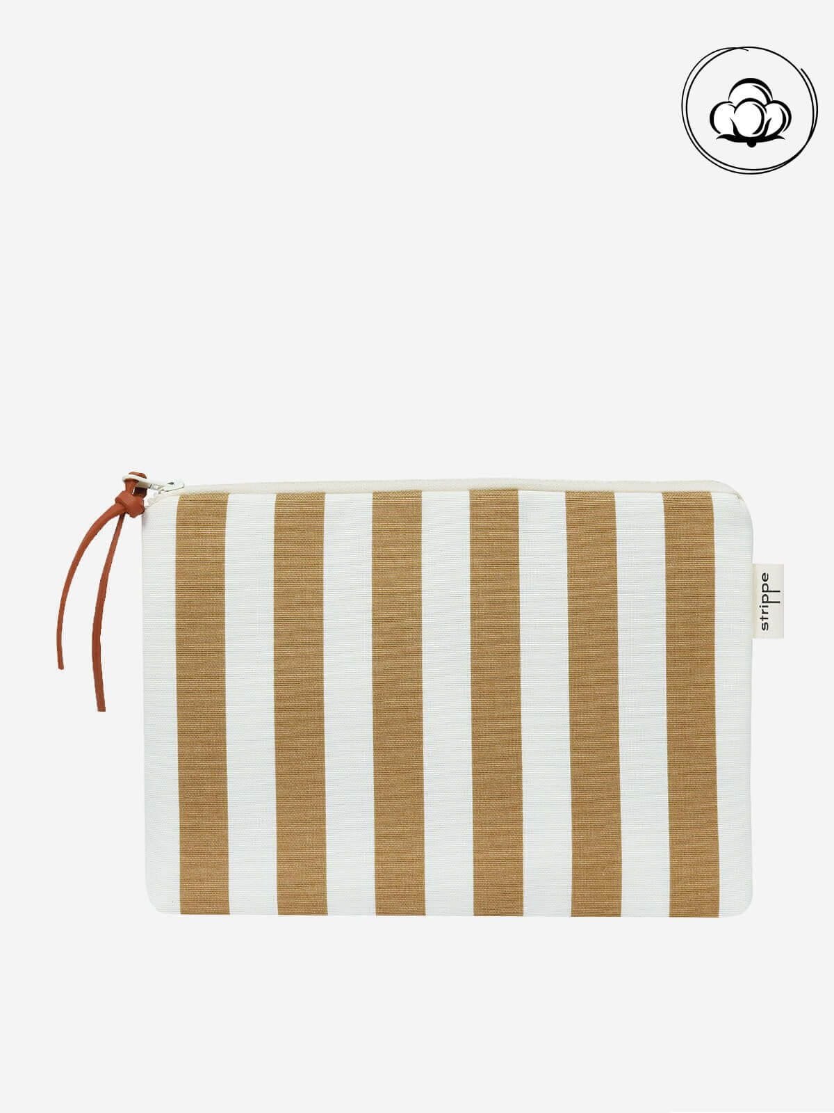 VIBE - Kalın Çizgili Bej Pouch Portföy Çanta