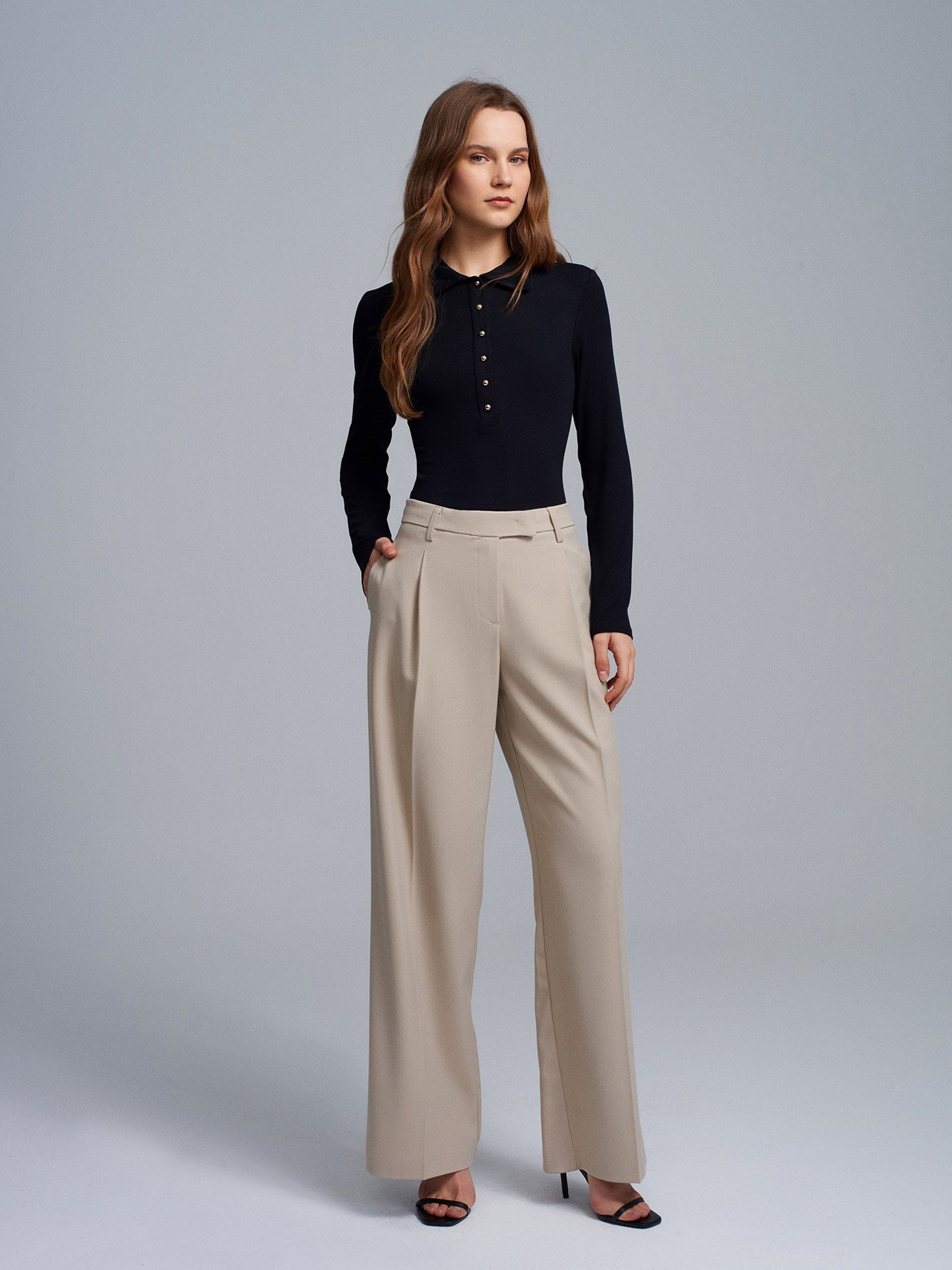 High Waist Wide Leg Trousers Stone
