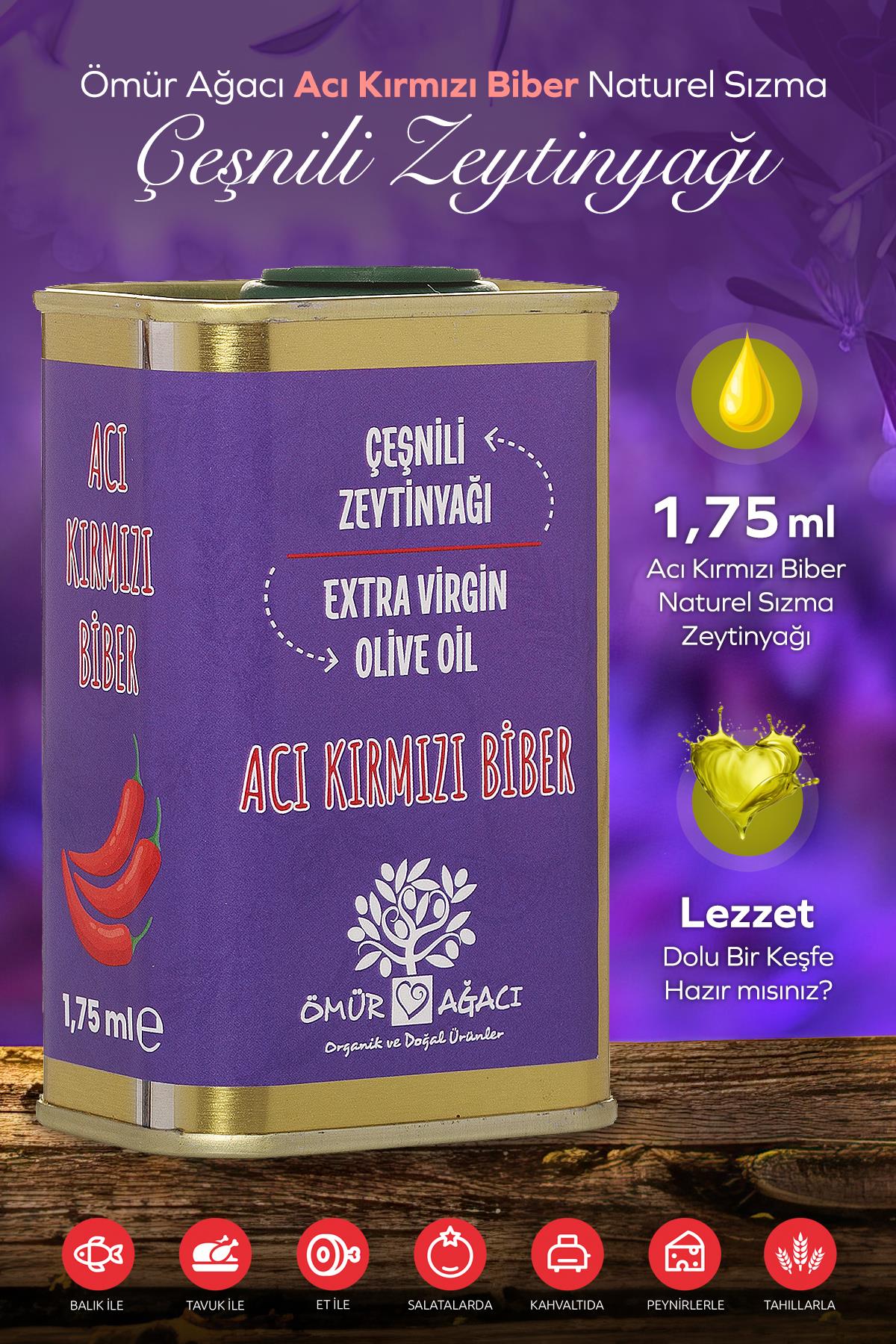 Soğuk Sıkım Acı Kırmızı Biber Naturel Sızma Çeşnili 175 ml. Teneke Zeytinyağı