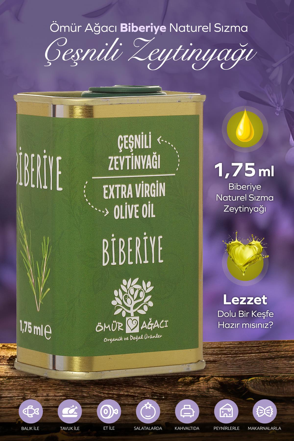 Soğuk Sıkım Biberiye Naturel Sızma Çeşnili 175 ml. Teneke Zeytinyağı