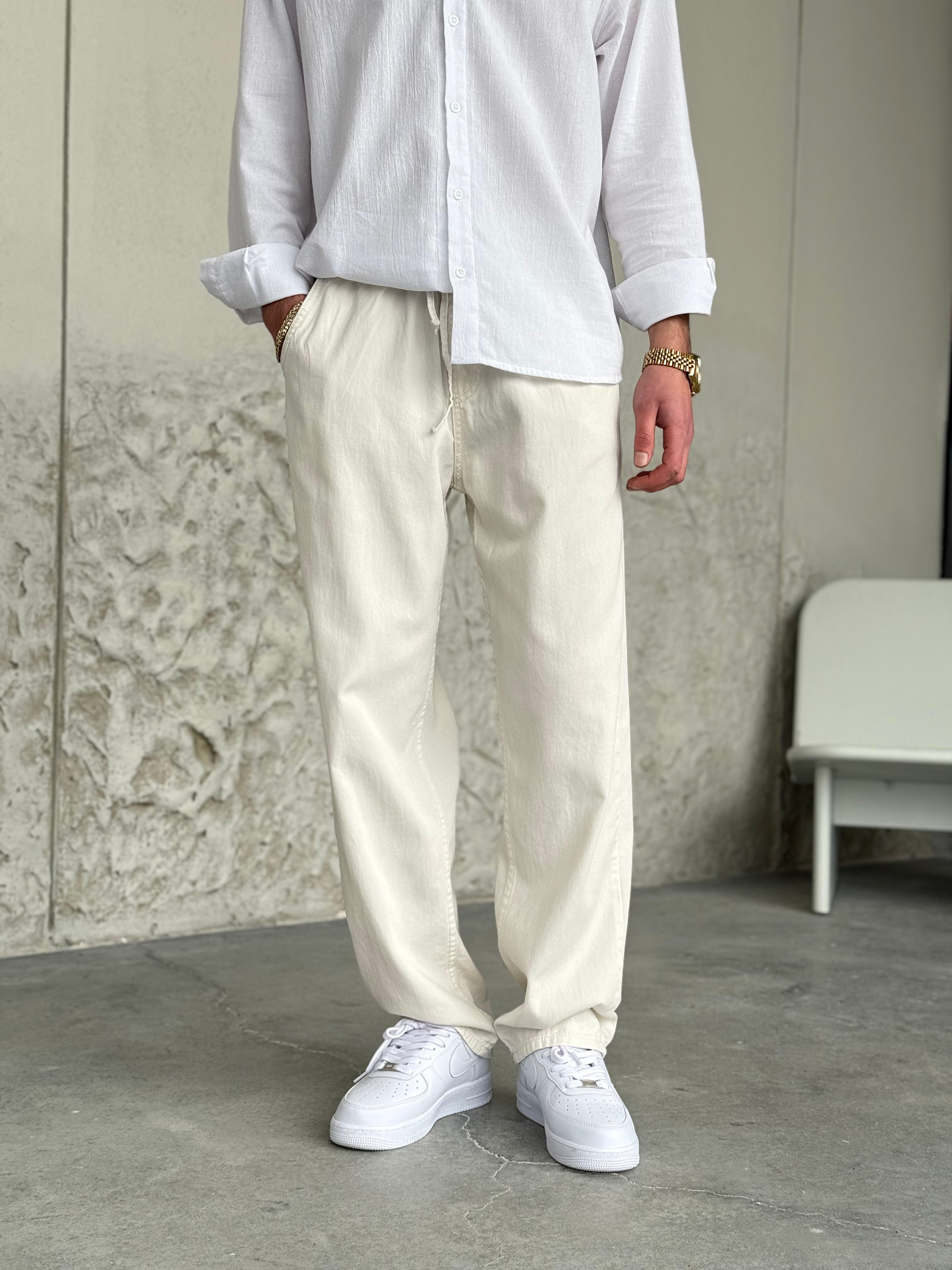 Bel Lastik İpli Jogger Krem Pantolon 
