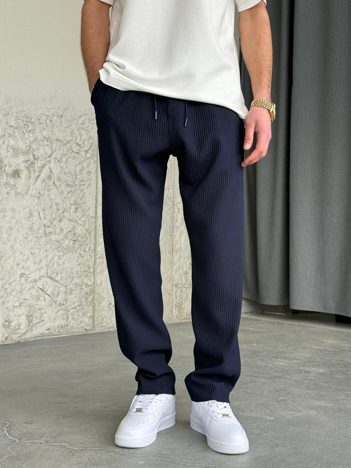 Fitilli Regular Kalıp Lacivert Jogger Pantolon 