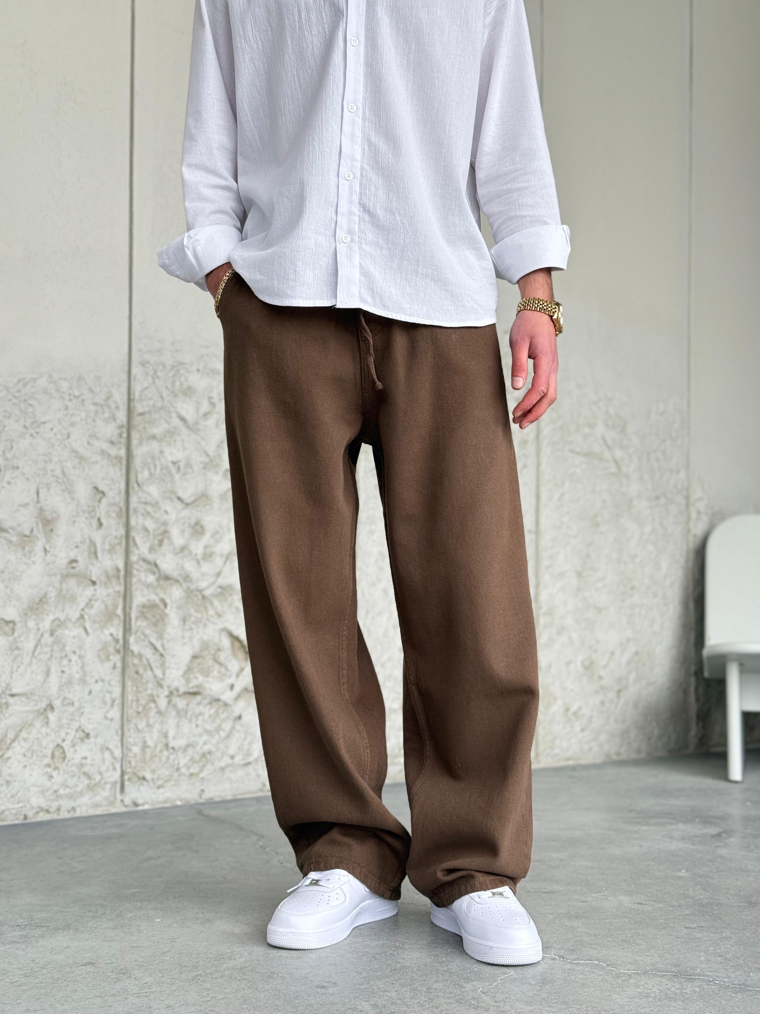 Gabardin Kahve Baggy Pantolon 