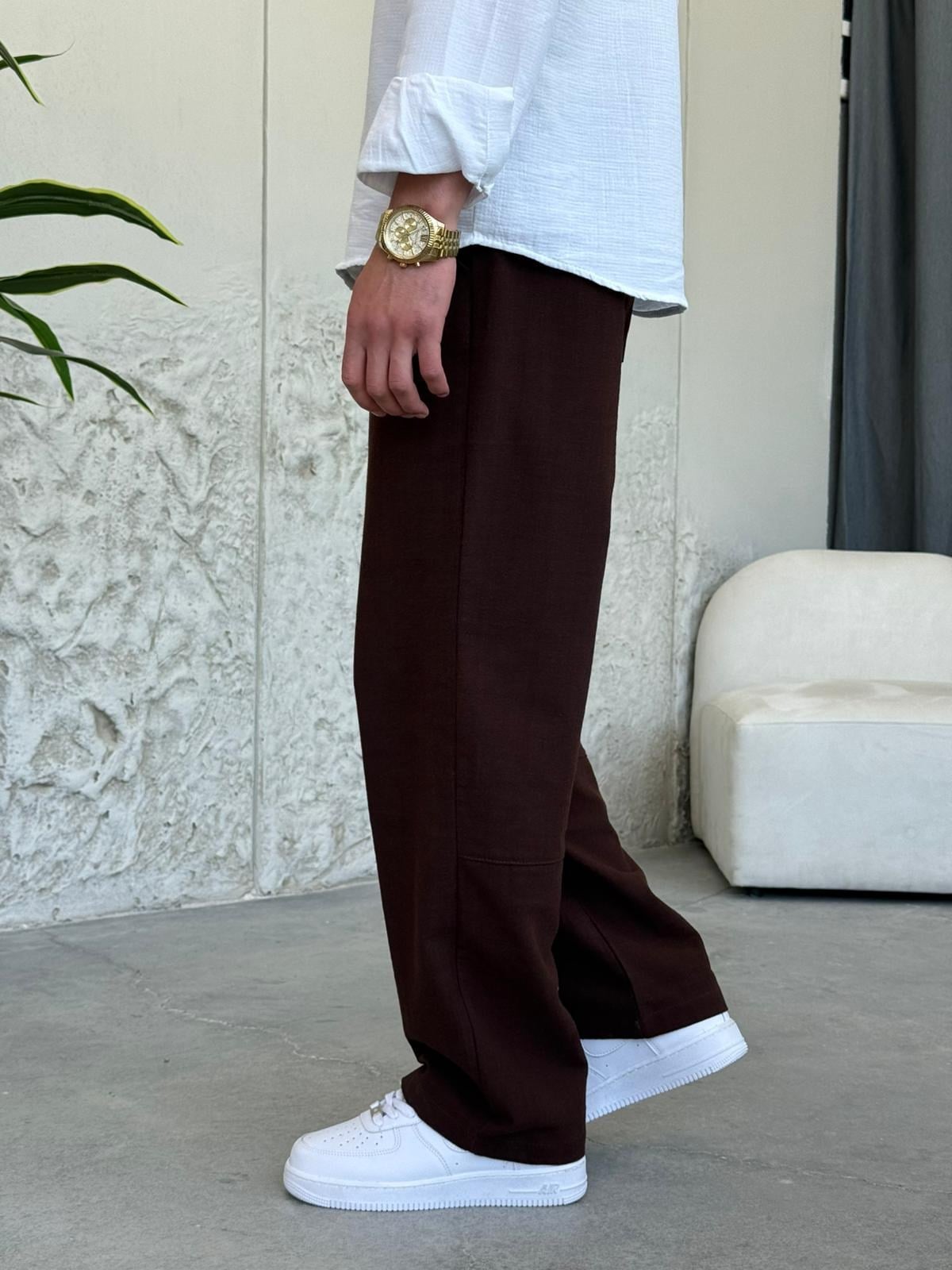 Gabardin Kahve Keten Pantolon 