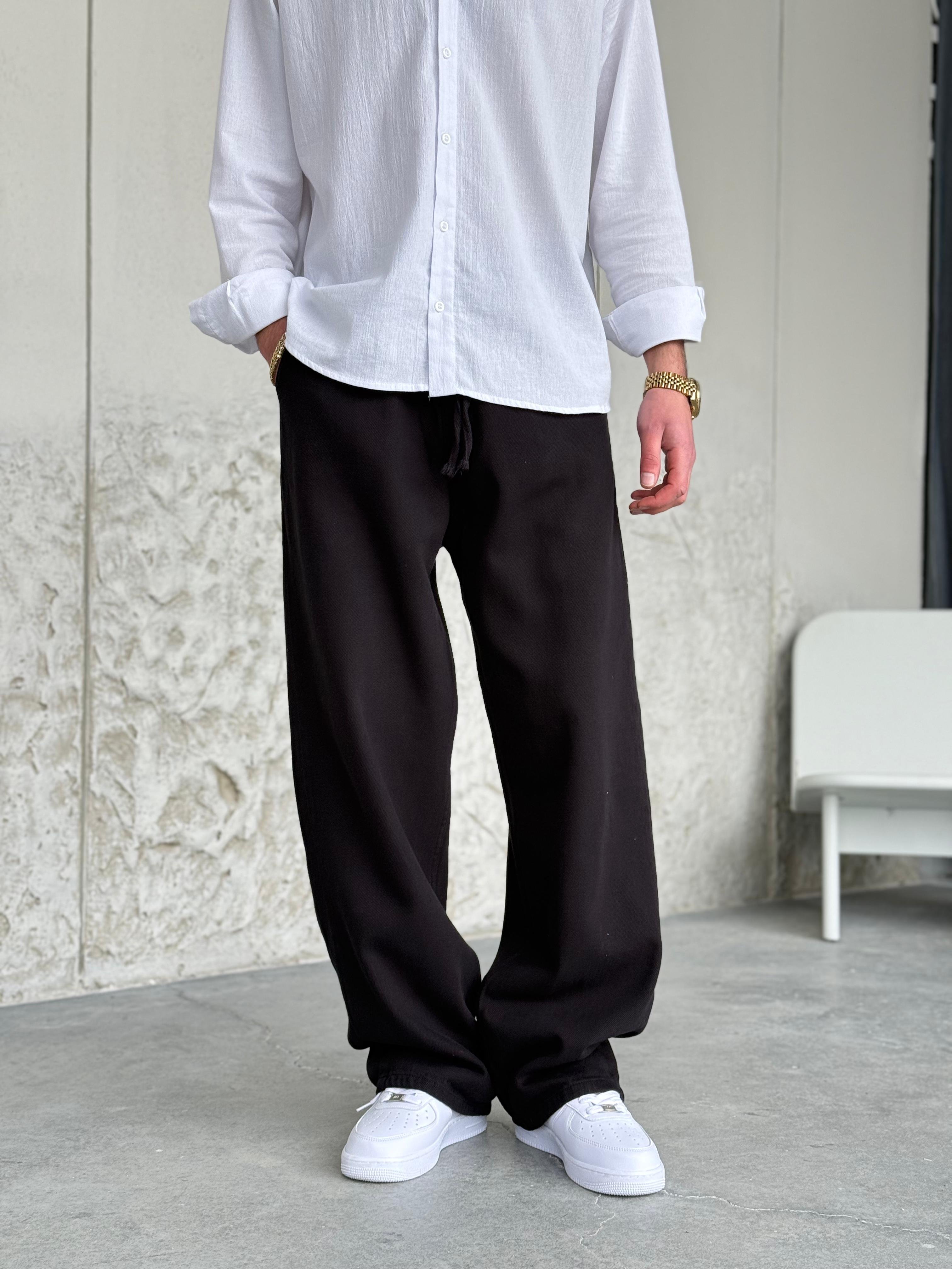 Siyah Gabardin Baggy Pantolon 