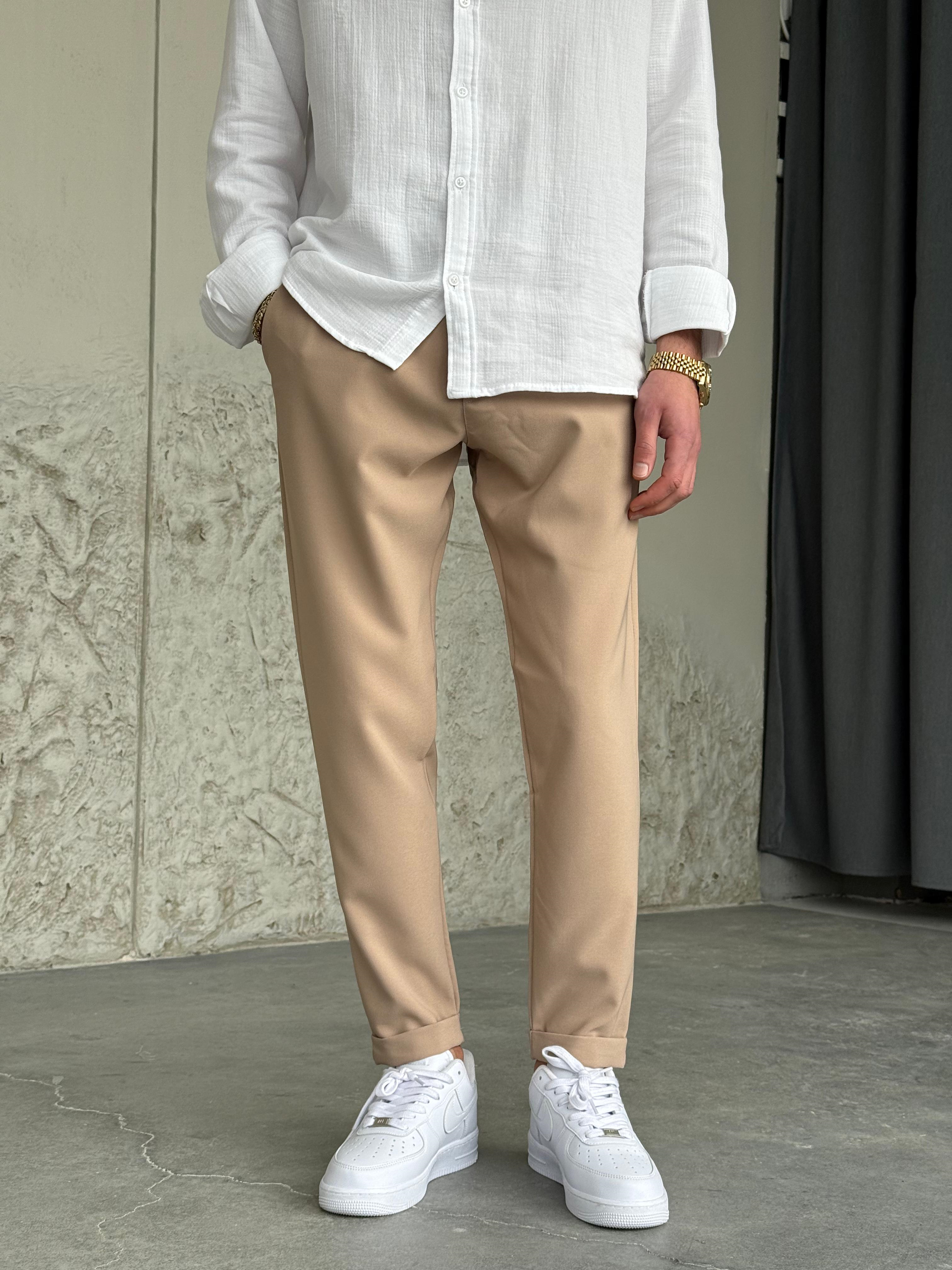 Slimfit Double Paça Krem Jogger Pantolon
