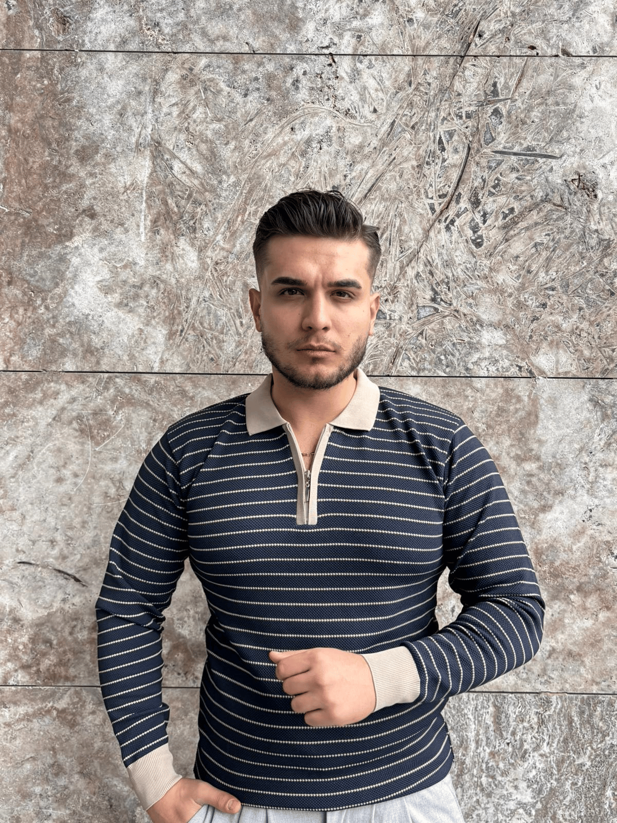 Marine Stripe Quarter-Zip Knit Laci 