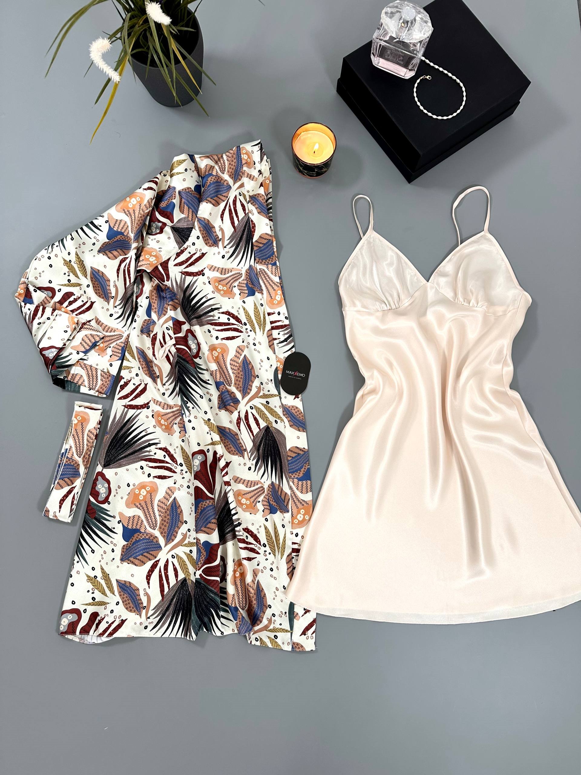 Alina Saten Gecelik Set
