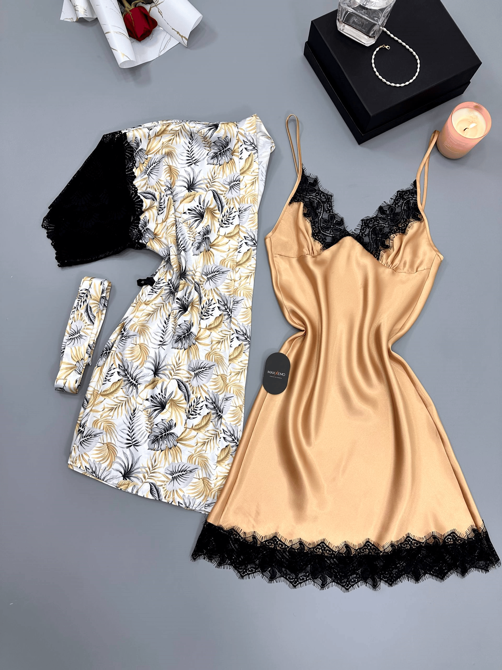 Rosa Saten Set