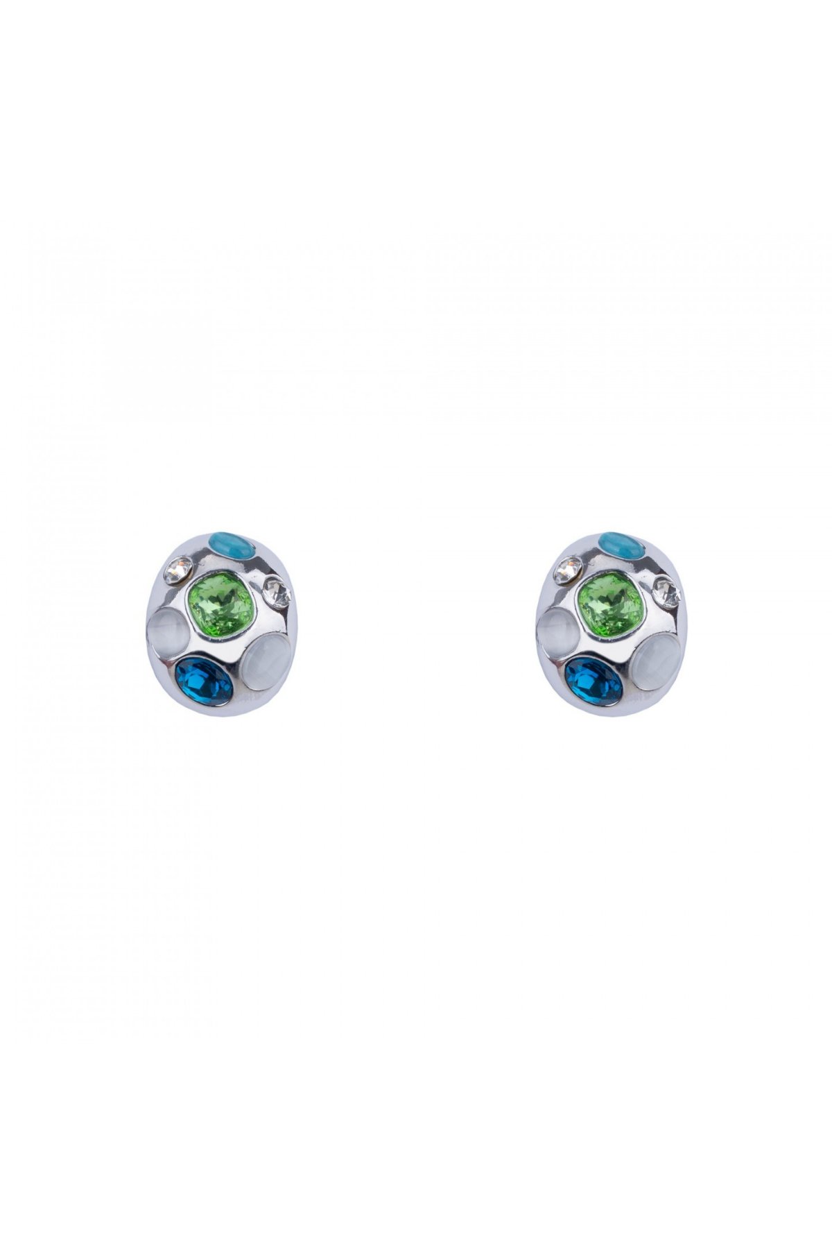 Gümüş Renkli Kristal Taşlı Oval Küpe | Gümüş JS12849