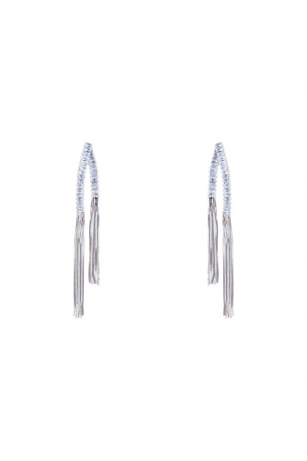 Işıltılı Gümüş Kristal Taşlı Modern Zincir Sallantılı Küpe| Gümüş JS12355