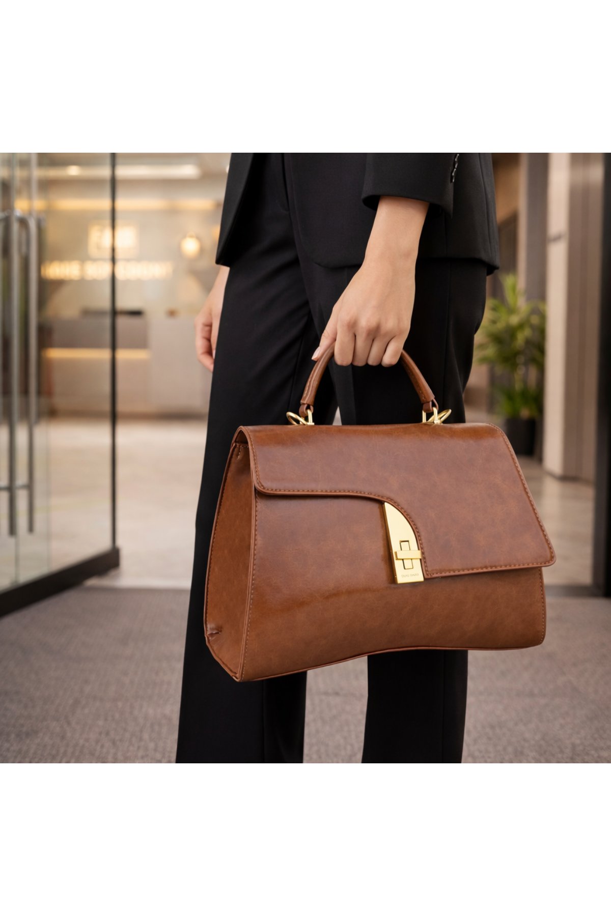 Kahverengi Modern Formlu Gold Detaylı Kadın El Çantası | Kahverengi T8304