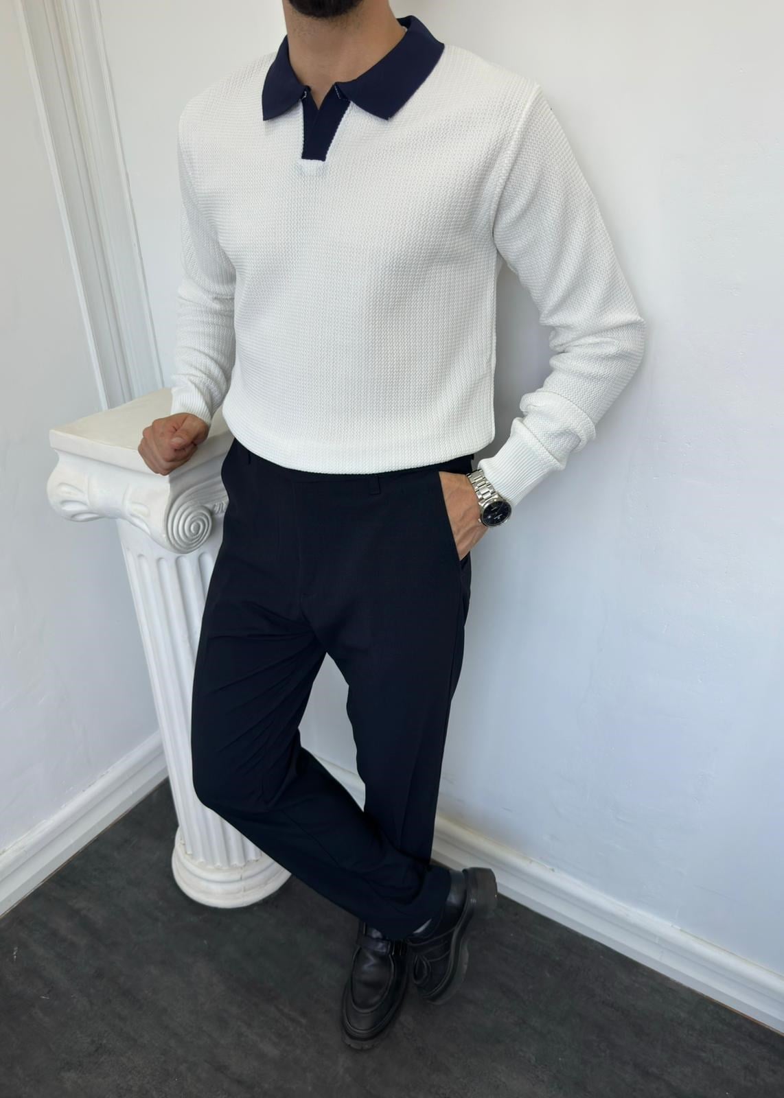 Triko+Pantolon Casual Kombin Beyaz+Lacivert