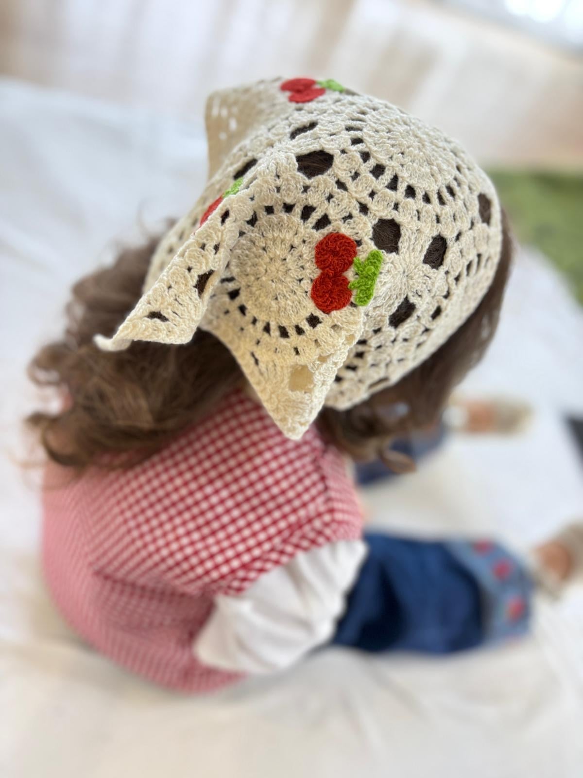 Bohem Örme Çilek Figürlü Pamuklu Bandana Bohem