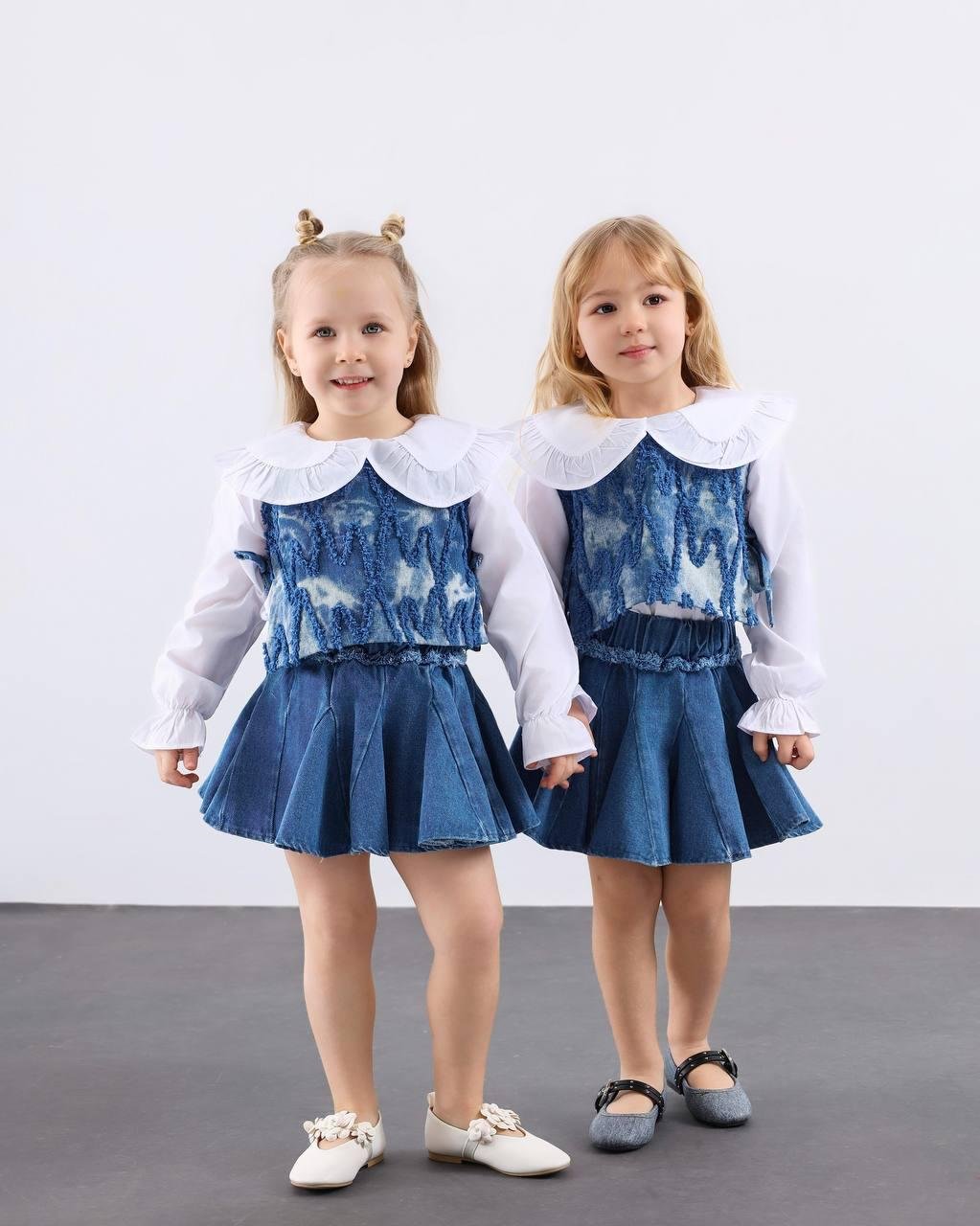 Kız Çocuk Gömlekli 3'lü Denim Set 