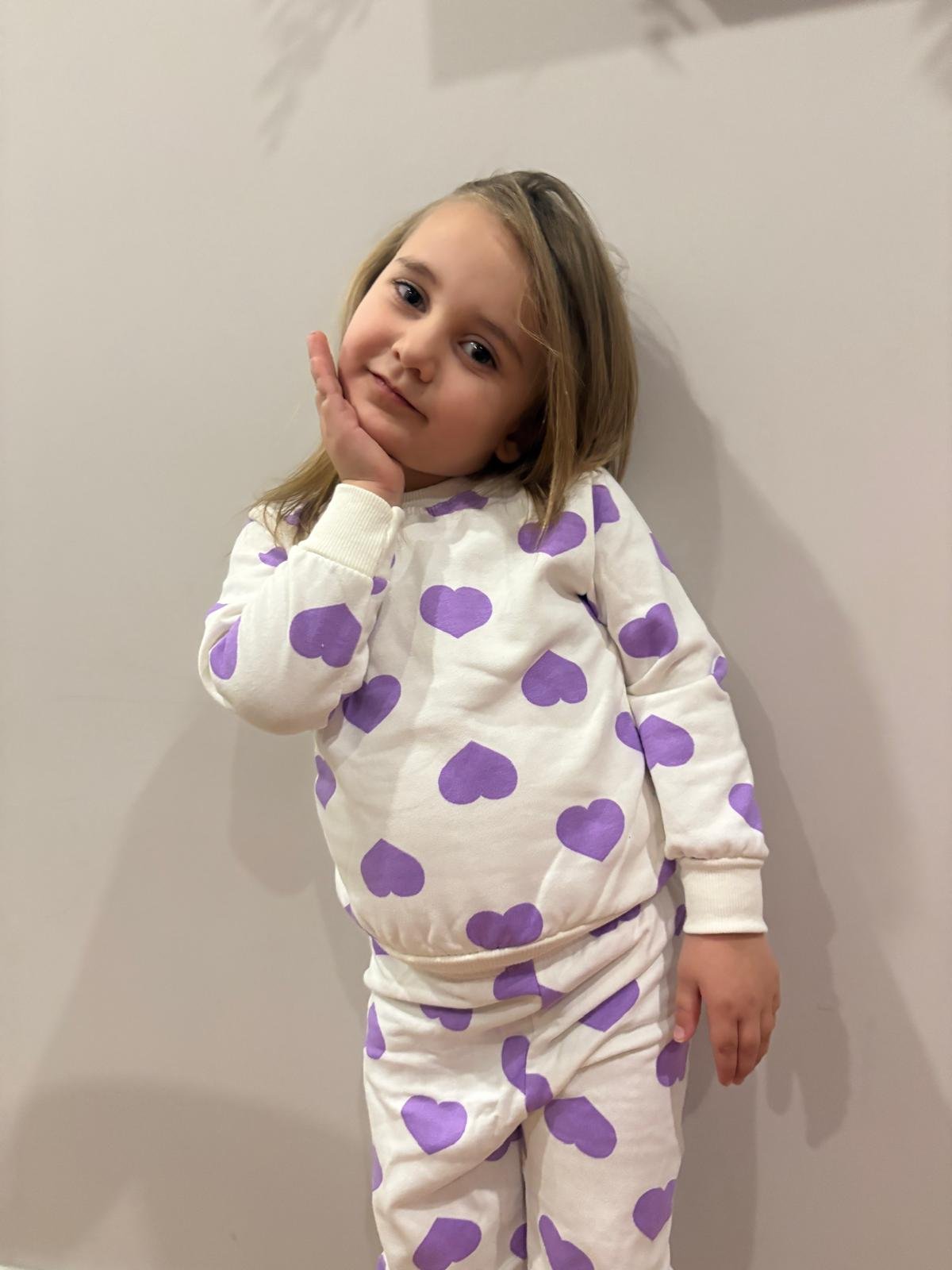 Mor Kalp Detaylı Pijama Takımı