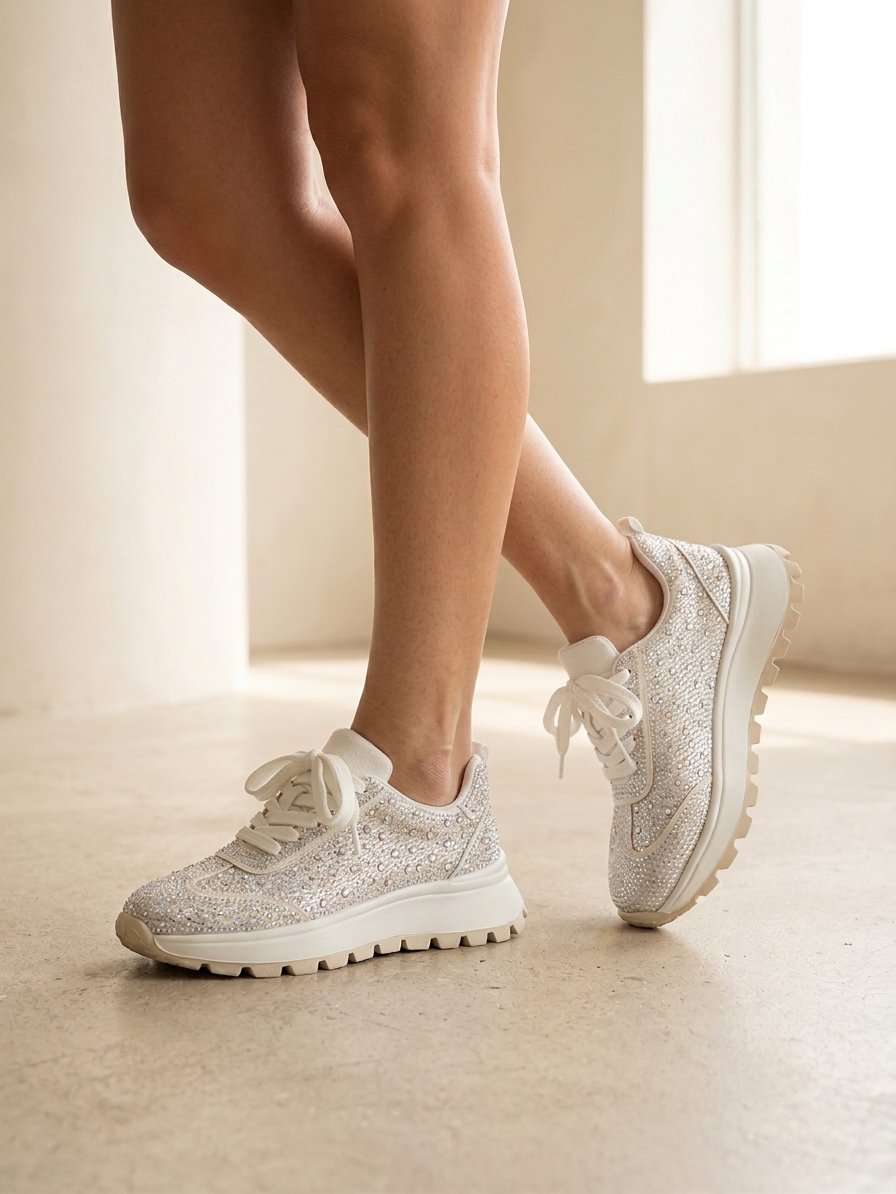 Taş İşlemeli Beyaz Hafif Rahat Sneaker