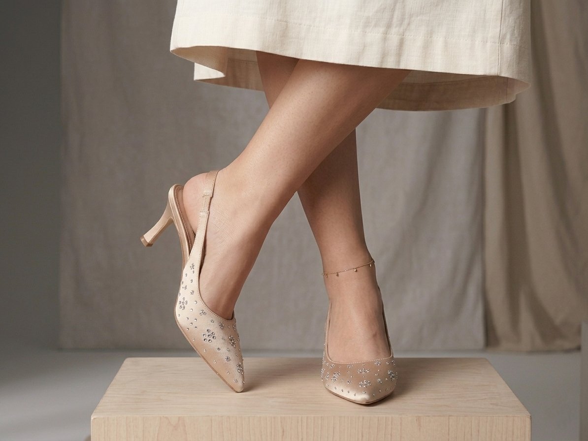 Zarif Taş Detaylı Bej Slingback
