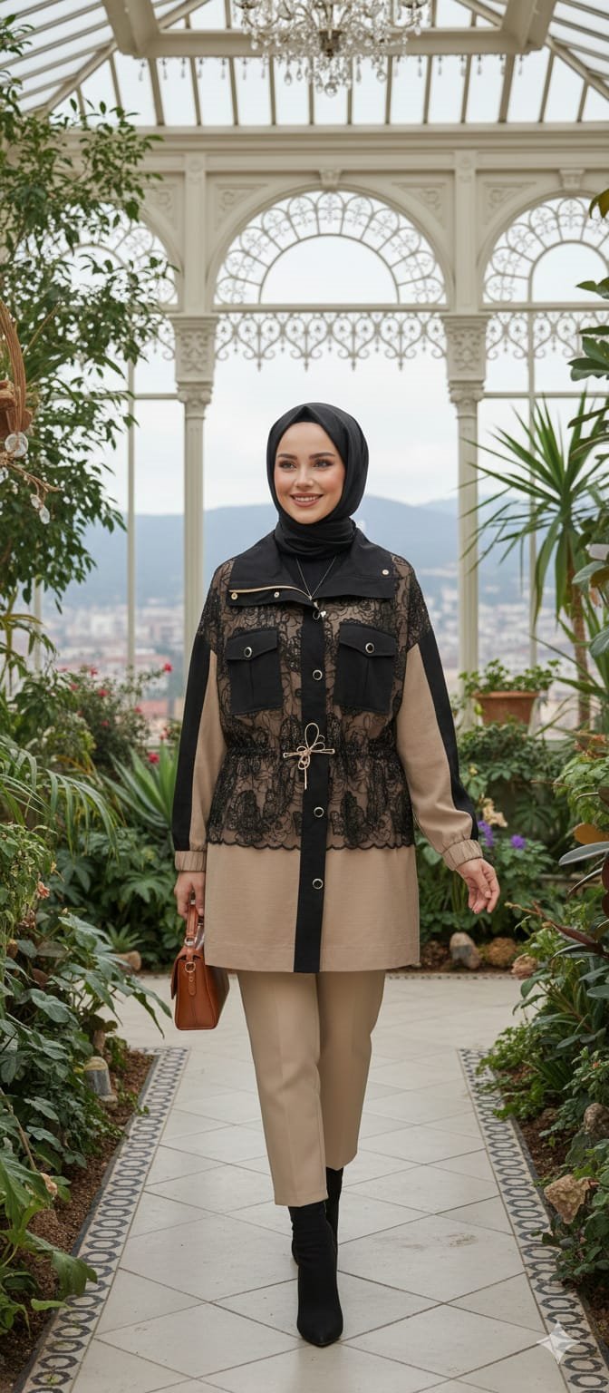 Dantel Detaylı İki Renkli Takım 