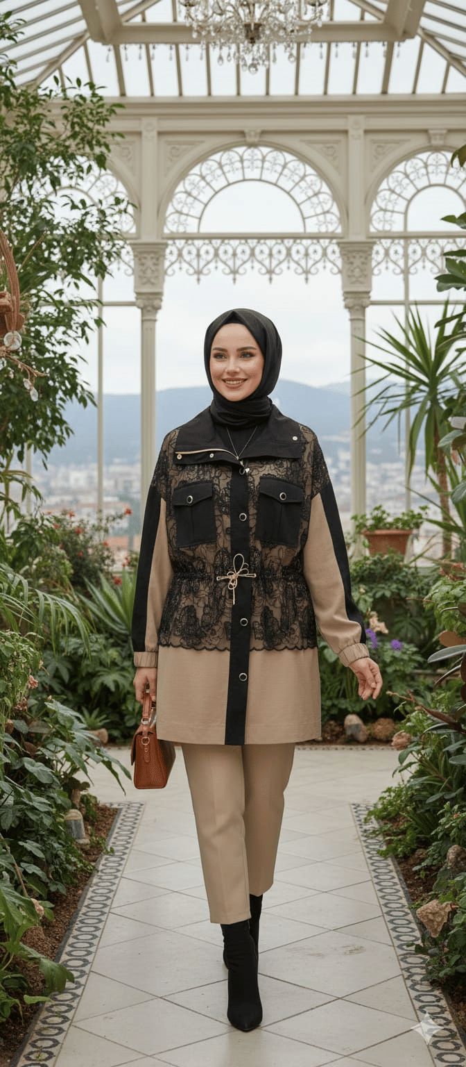 Dantel Detaylı İki Renkli Takım 