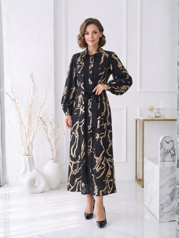 Gold Desenli Elbise 