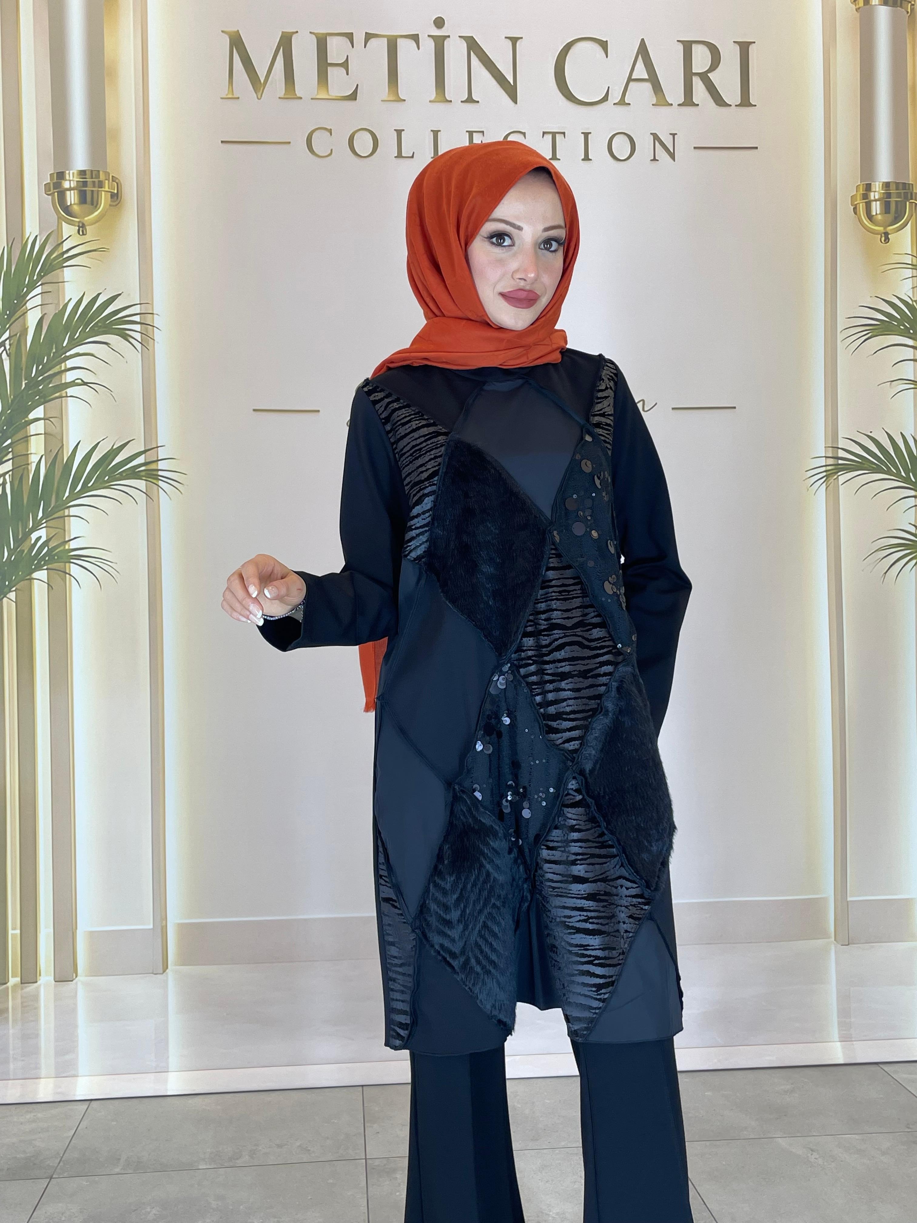 Misswhence Kumaş Kombinli Patcwork Tunik 40009 Siyah