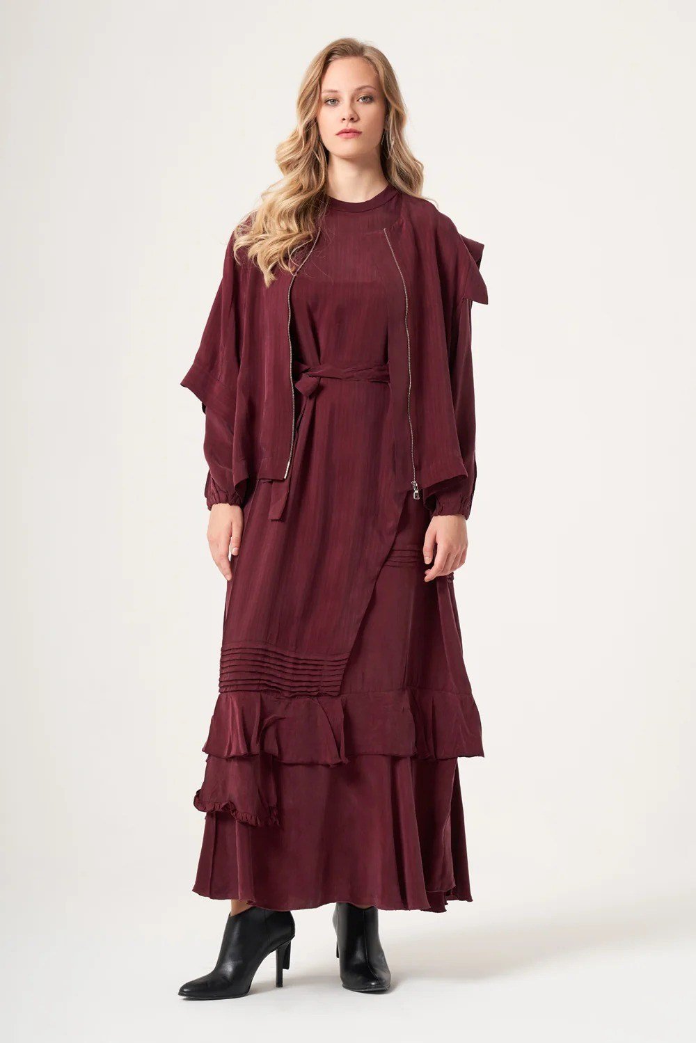 Misswhence Yelekli Elbise 40837  Bordo 