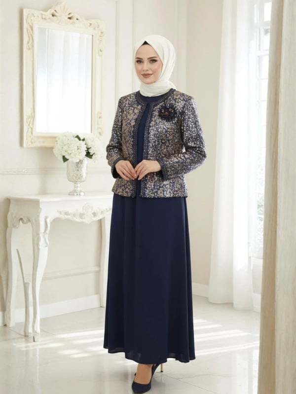 Payet İşleme Ceketli Elbise Takım 