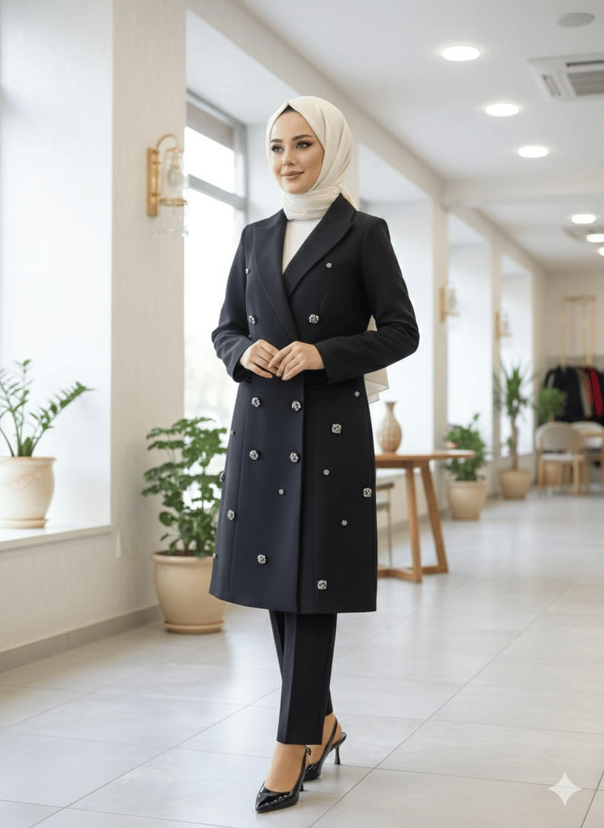 Uzun Blazer Ceketli Takım 