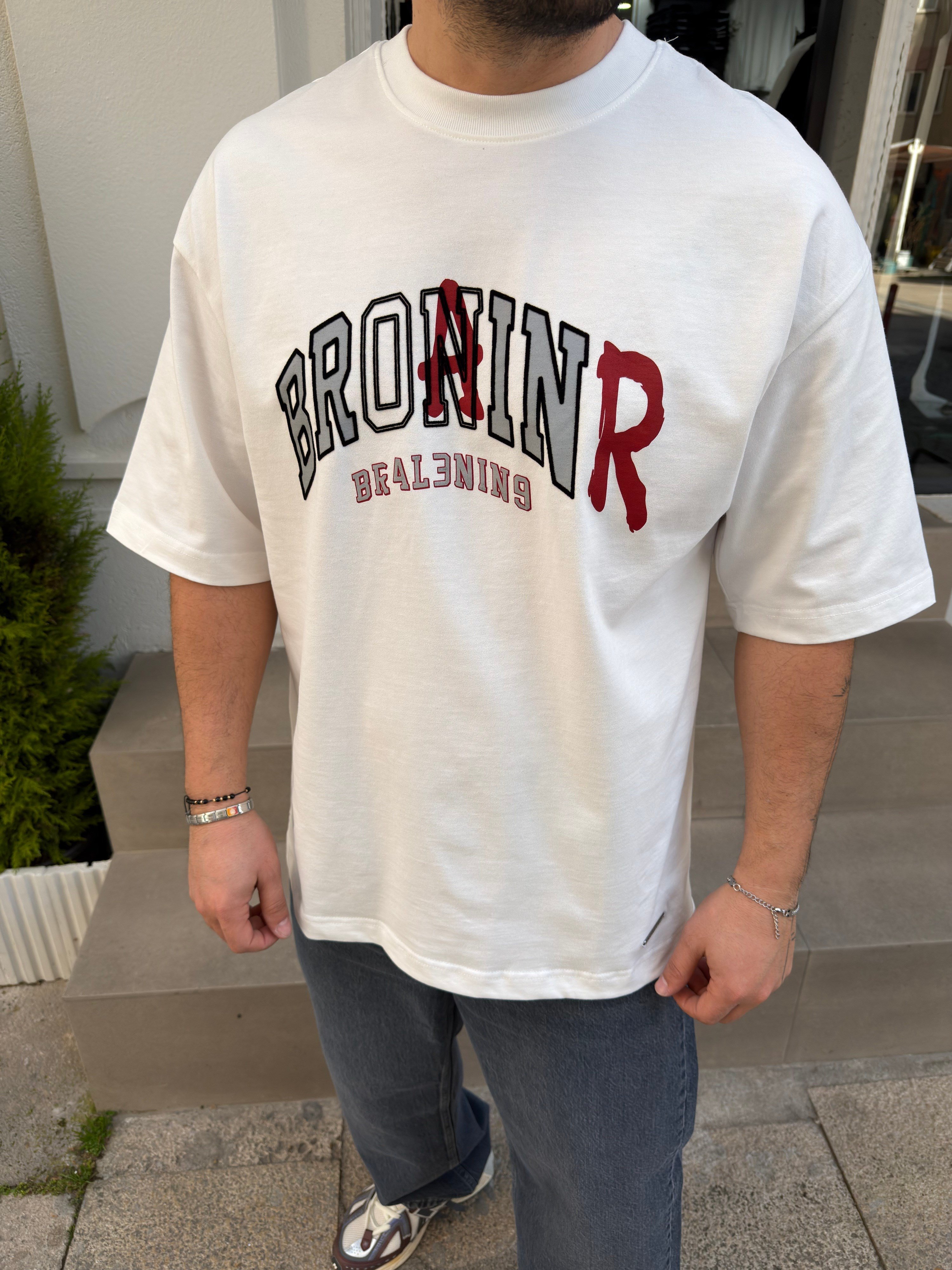 Beyaz Baskılı Pamuk Oversize Tshirt