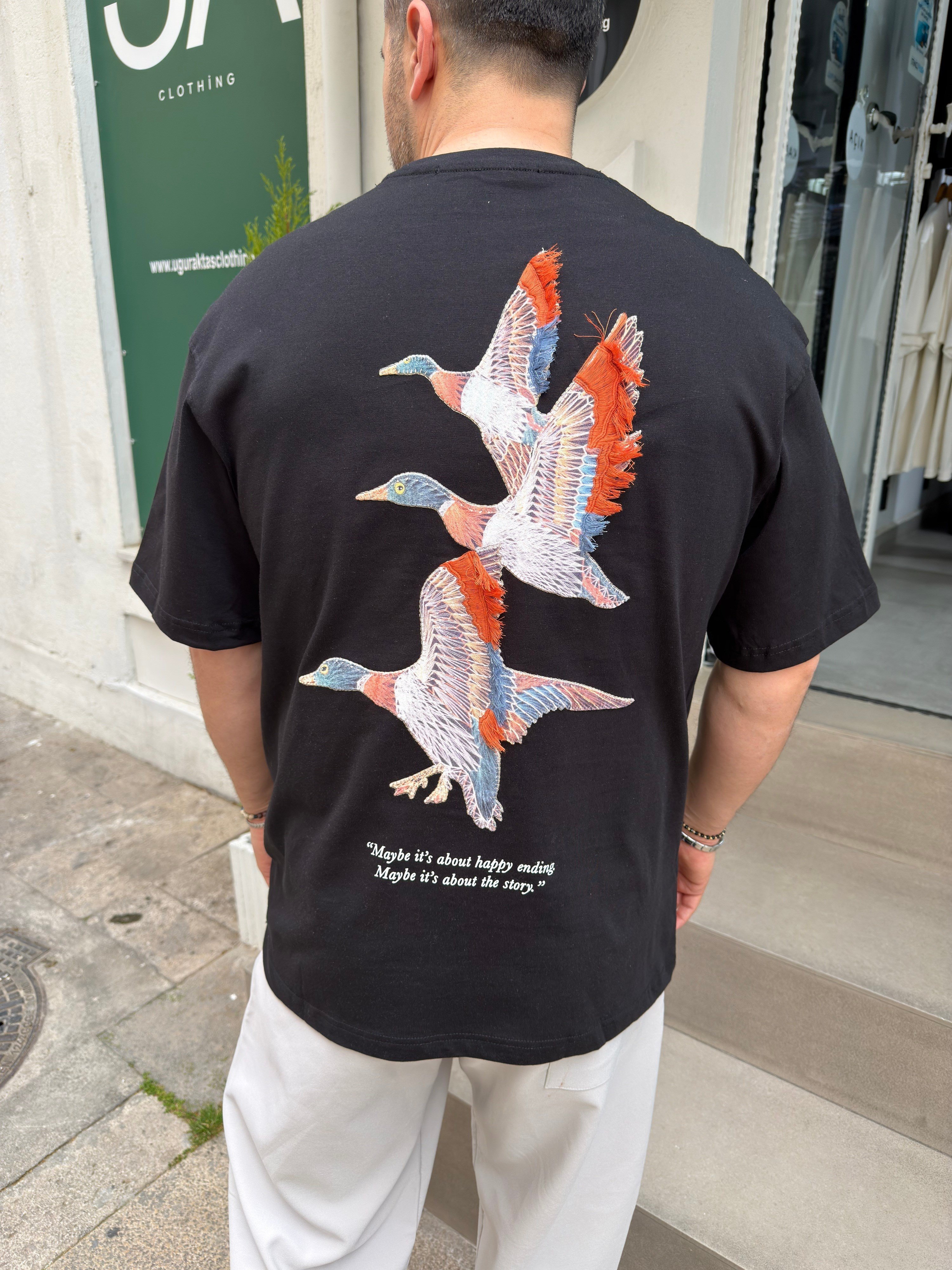 Mallard Patchli Oversize Siyah Tshirt