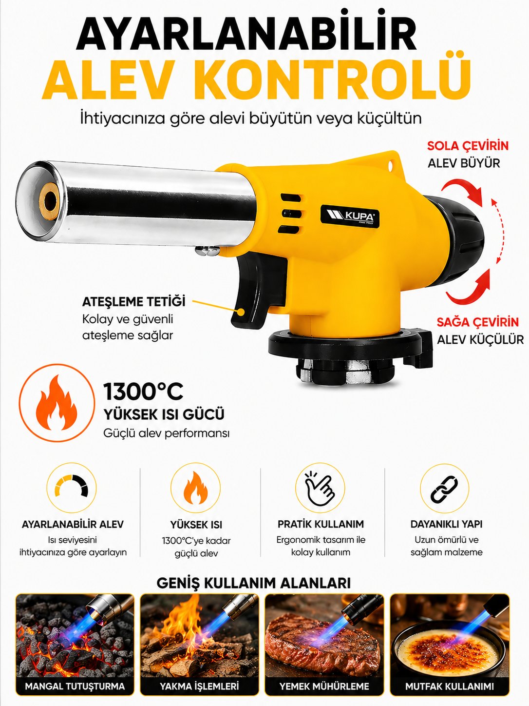 1300 Dereceye Kadar Yüksek Isı Veren Ayarlanabilir Alev Kontrollü Pürmüz Başlığı - Kamp Çakmağı KampAVM