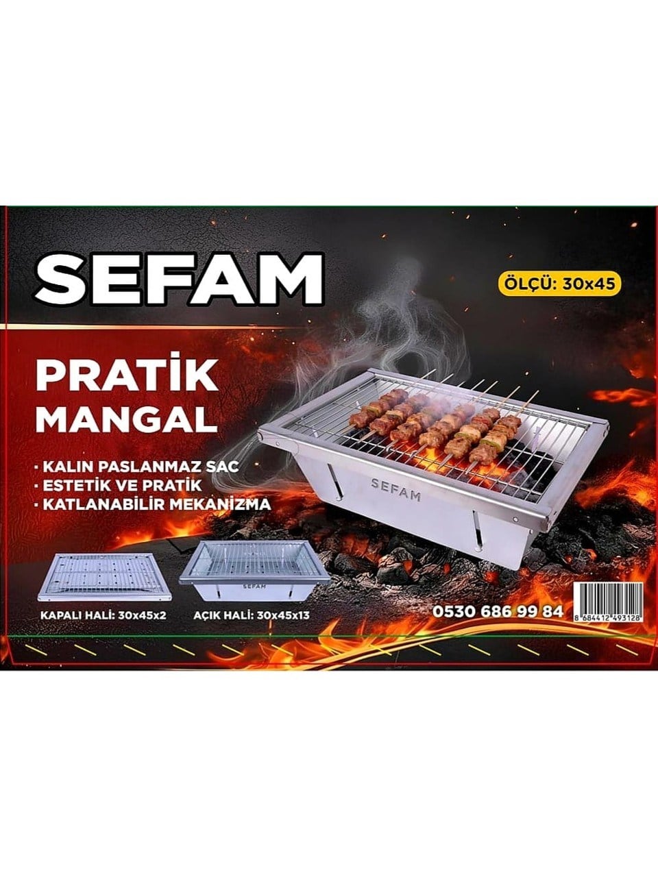Sefam Mangal Katlanabilir Portatif Mangal 30x45 cm - Mangal - Barbekü Ekipmanları KampAVM