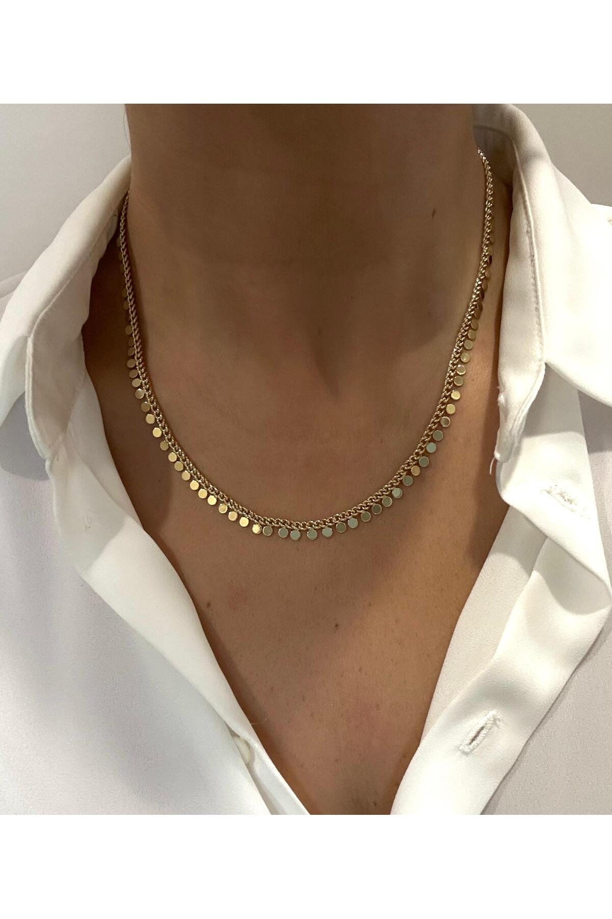 Sıralı Pul Kolye 14K Kararmaz