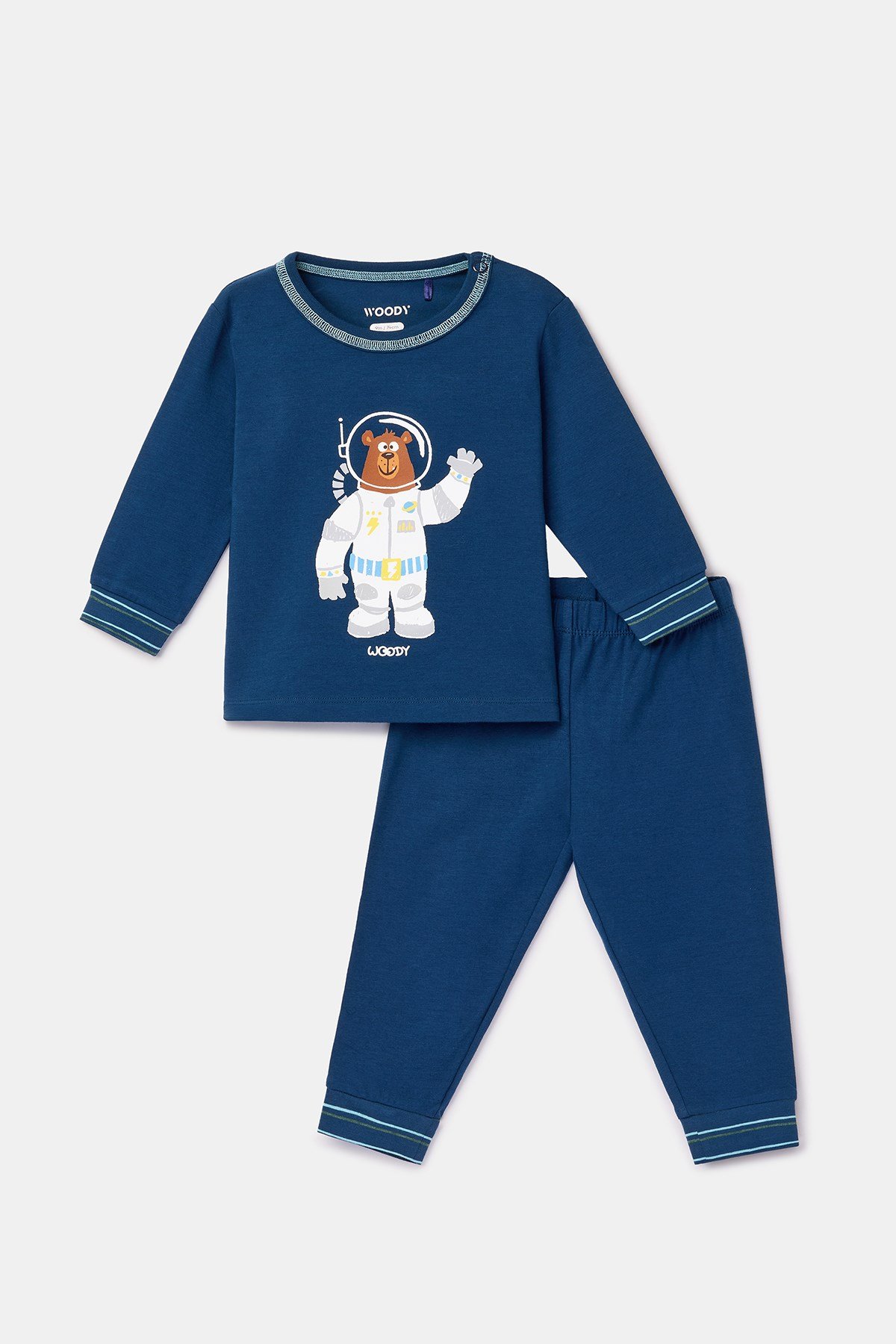 Astronot Karakter Baskılı Lacivert Pamuklu Erkek Bebek Pijama