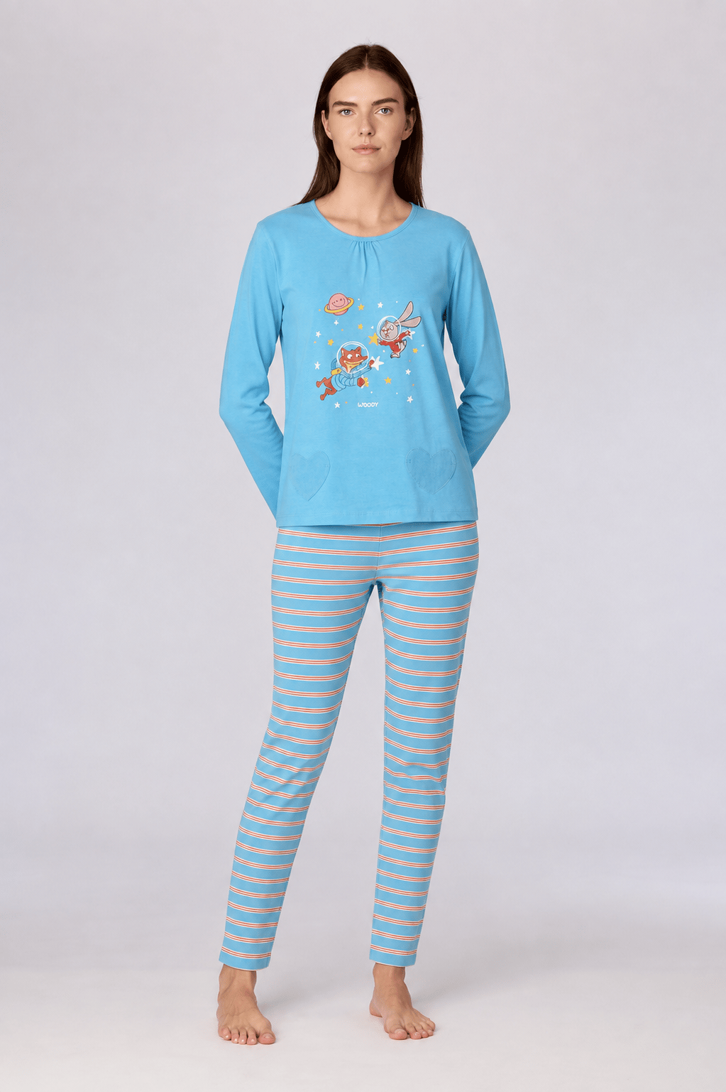 Baskı Detaylı Mavi Kadın Pijama