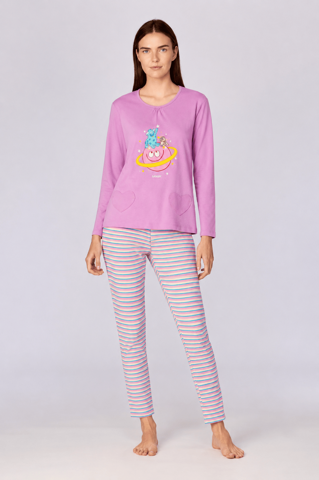 Baskı Detaylı Pembe Kadın Pijama