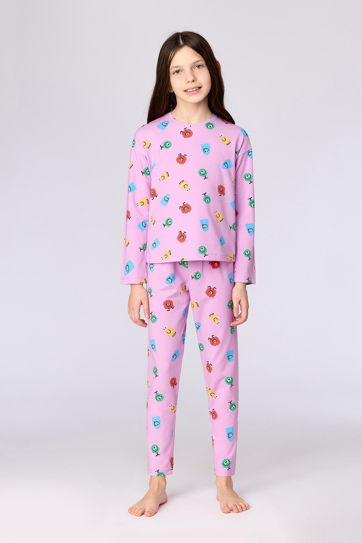 Canavar Desenli Pembe Kız Çocuk Pijama