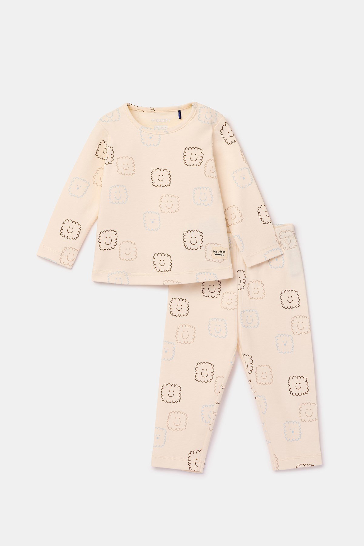 Ekru Desenli Pamuklu Bebek Pijama