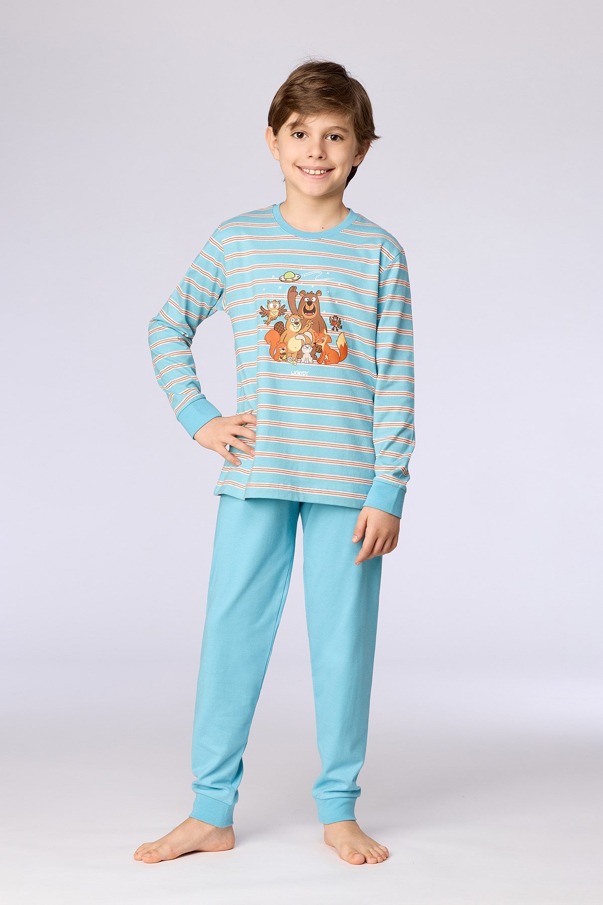 Mavi Çizgili Baskılı Erkek Çocuk Pijama
