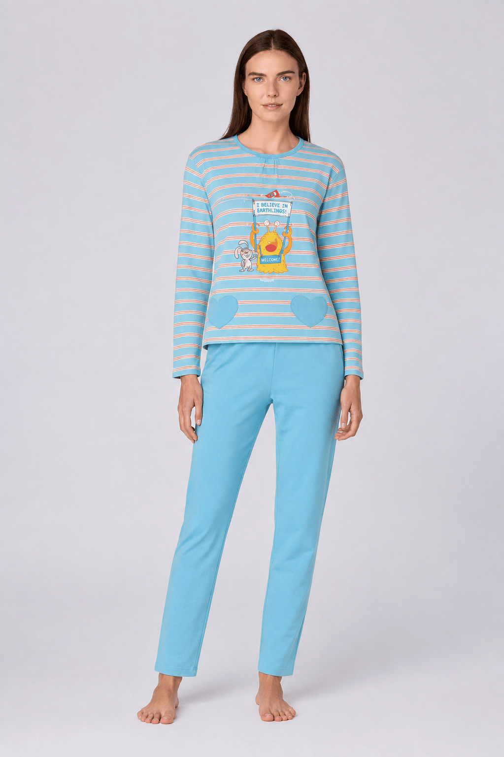 Mavi Çizgili Kadın Pijama