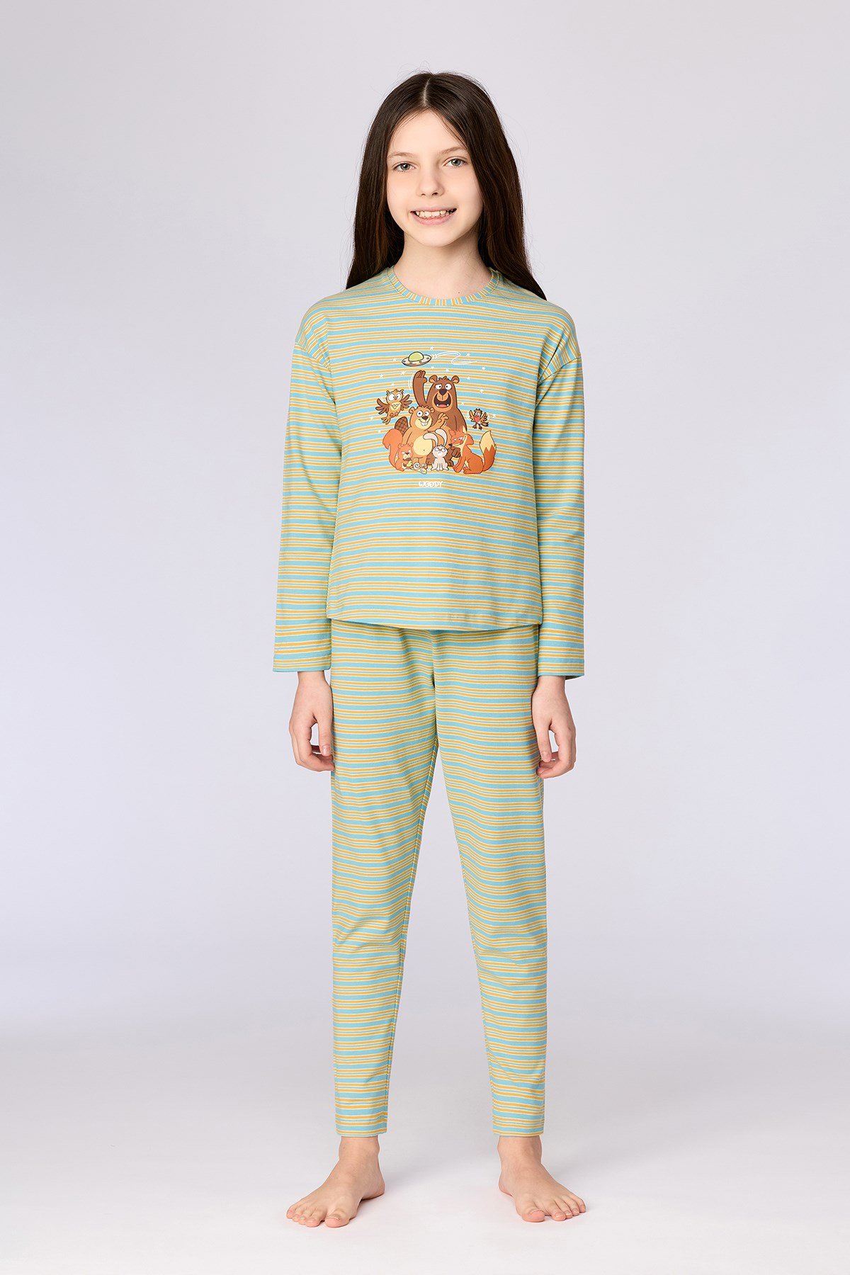 Mavi Çizgili Kız Çocuk Pijama