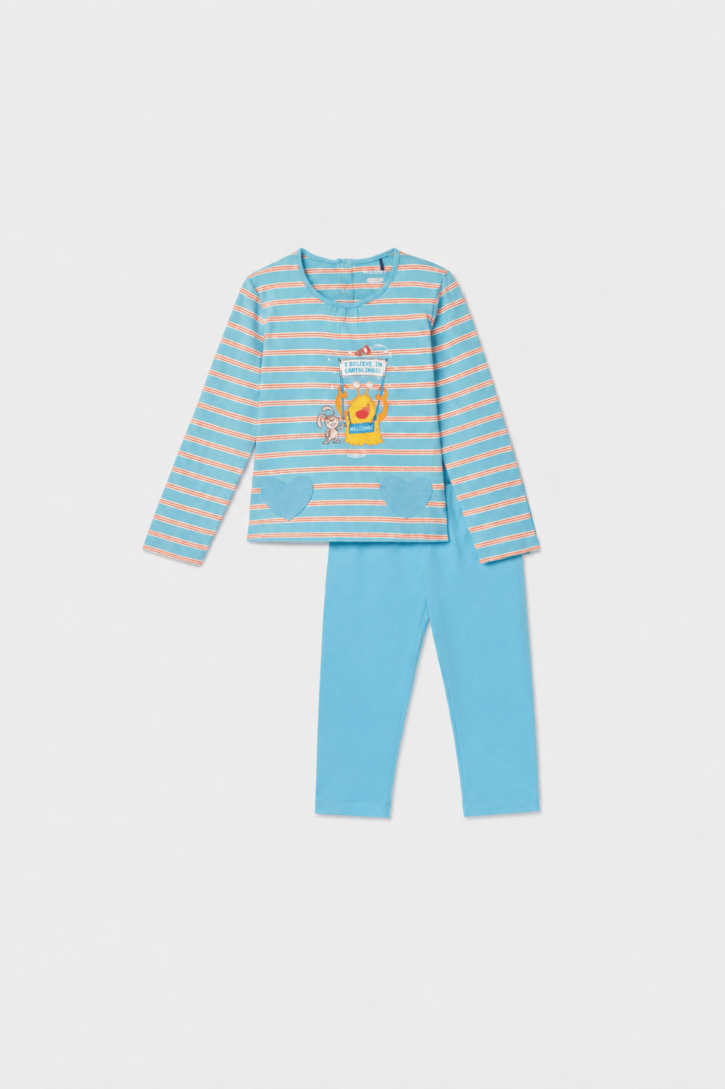 Mavi Çizgili Pamuklu Kız Bebek Pijama