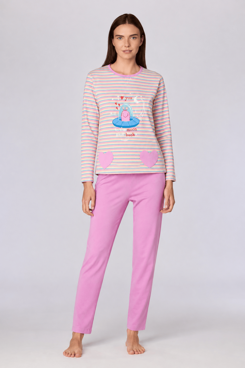 Pembe Çizgili Kadın Pijama