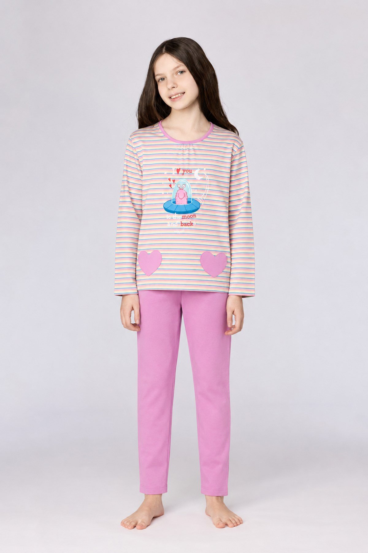Pembe Çizgili Kız Çocuk Pijama