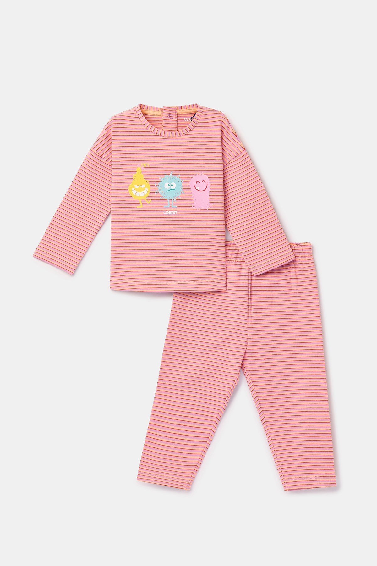 Pembe Çizgili Pamuklu Kız Bebek Pijama
