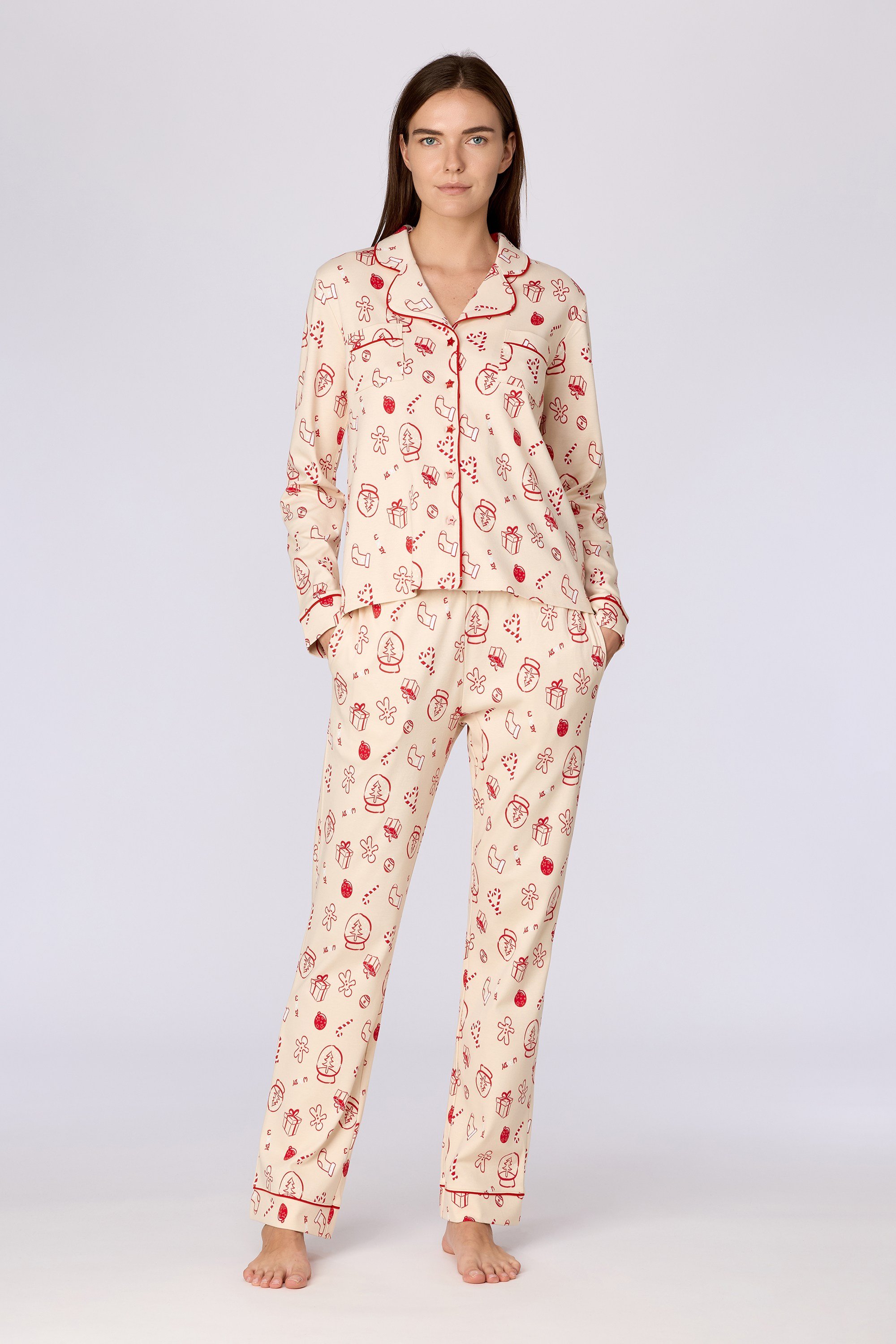 Yeni Yıl Temalı Ekru Kadın Pijama