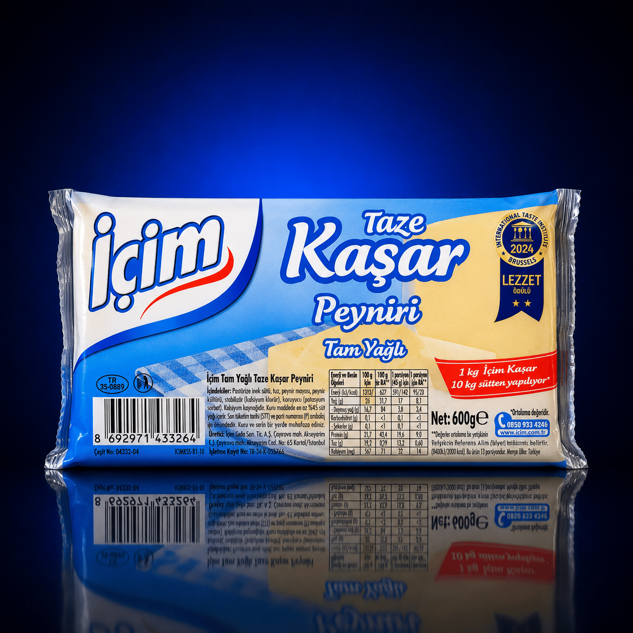 İÇİM TAM YAĞLI KAŞAR PEYNİRİ 600GR *12