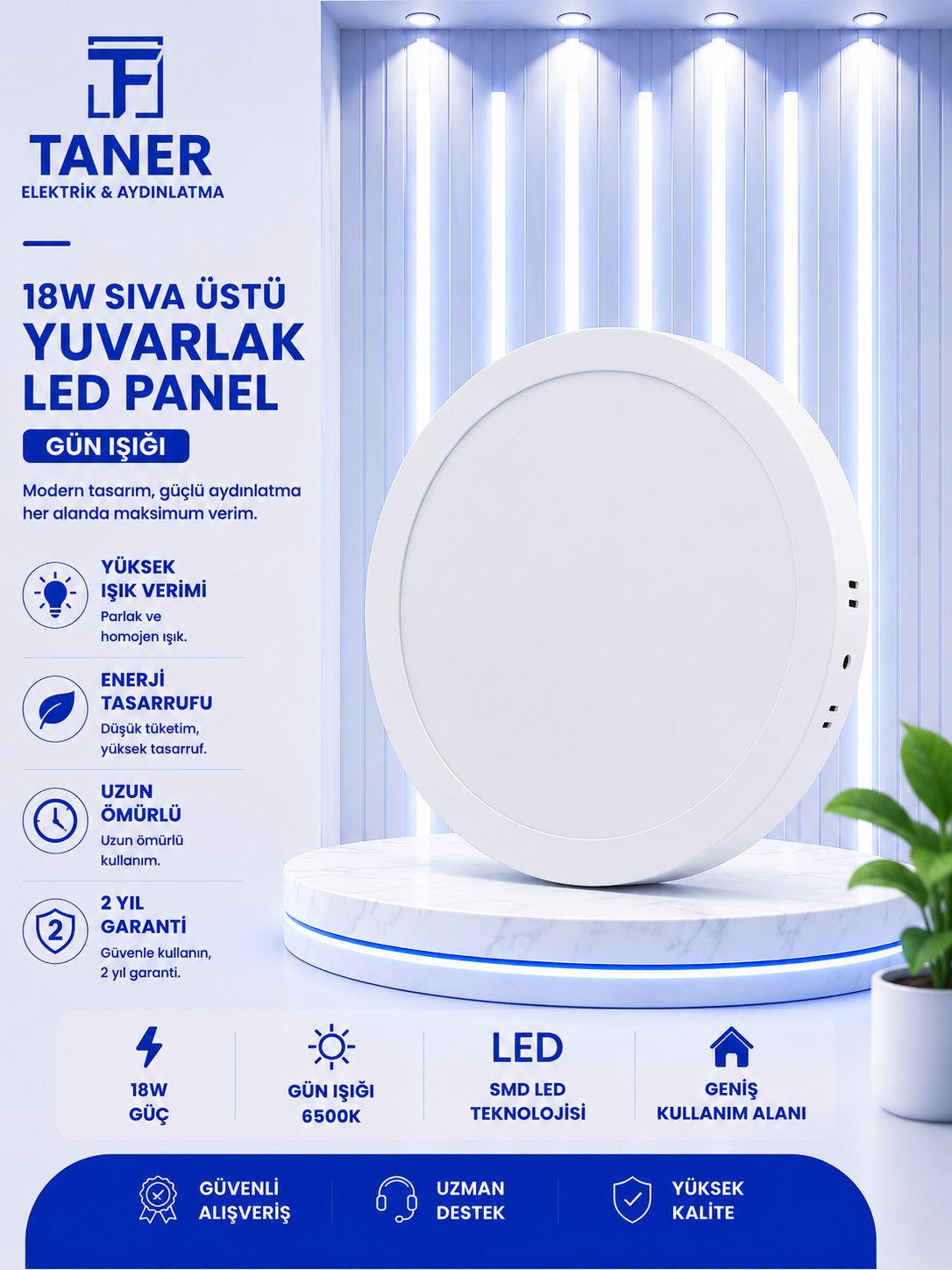 18W SIVA ÜSTÜ YUVARLAK BEYAZ KASA GÜN IŞIĞI