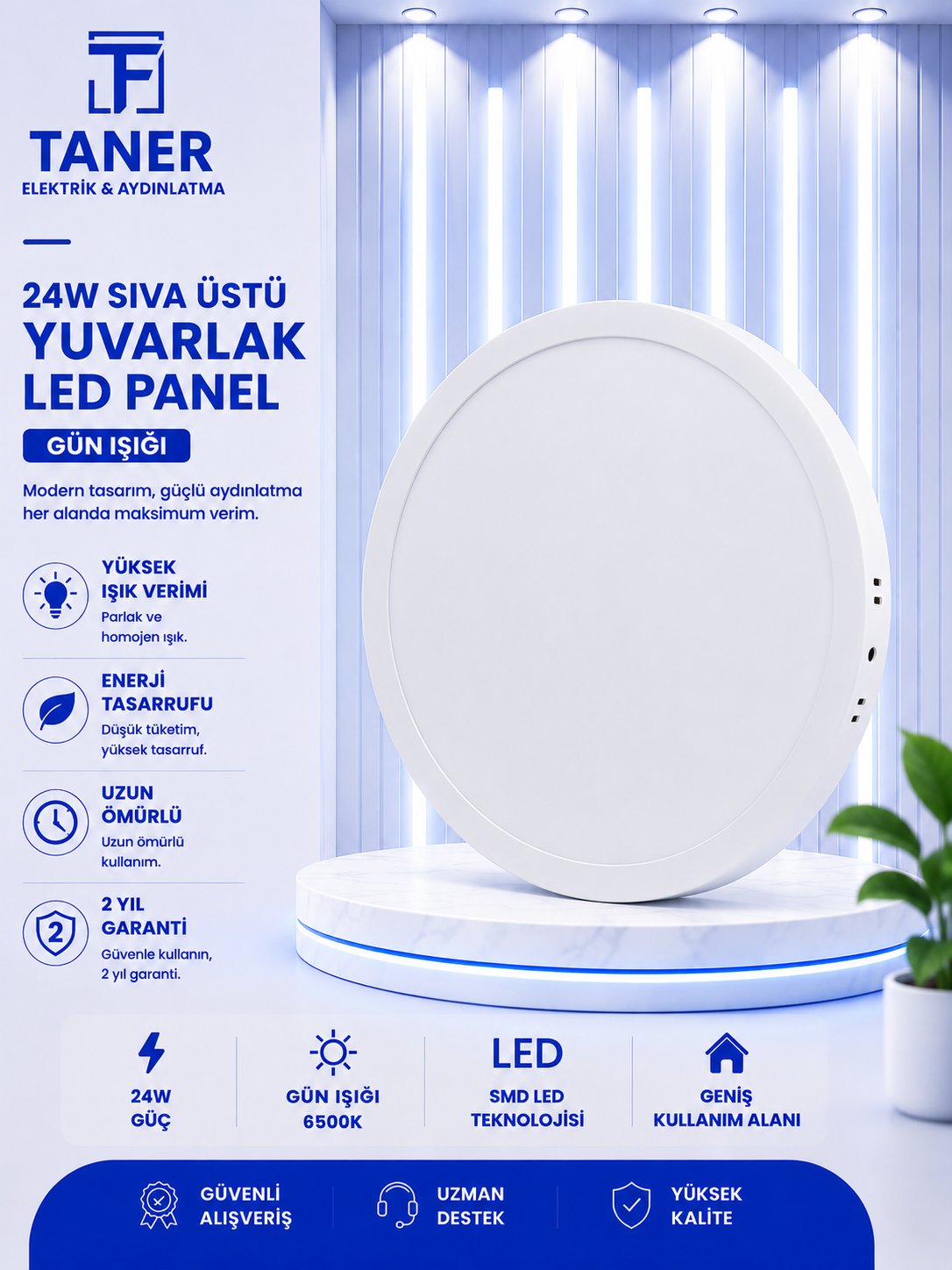 24W SIVA ÜSTÜ YUVARLAK BEYAZ KASA GÜN IŞIĞI LED PANEL